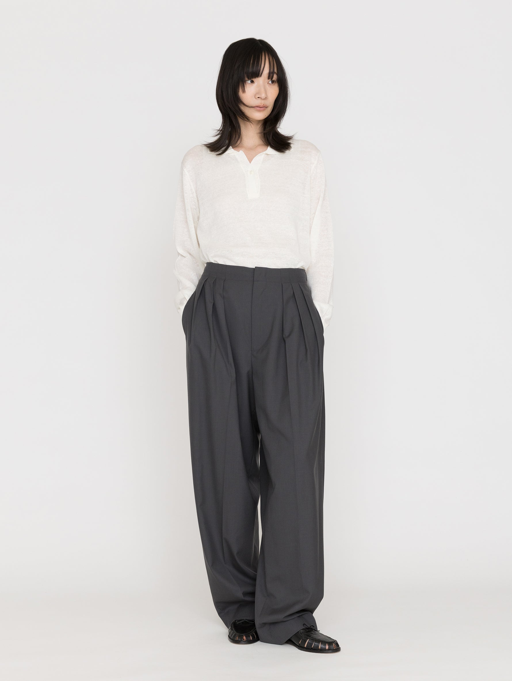 BOWTE | EXTRA FINE WORSTED TOROPICAL TUCKED RELAX WIDE PANTS 261-04-0002