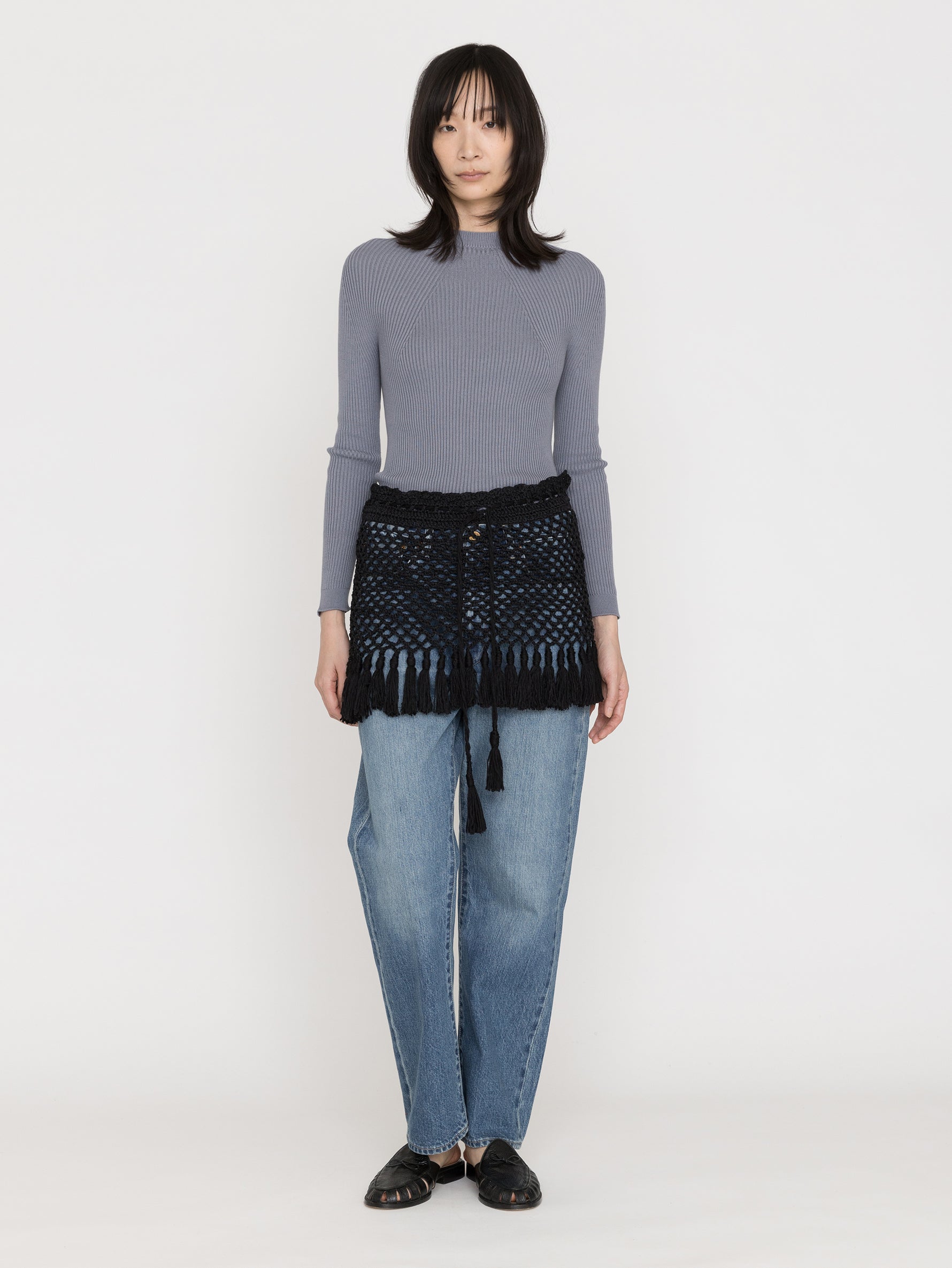 MAYDI | ENSEMBLE Simple net stitch crochet fringed Mini Skirt(For Women)