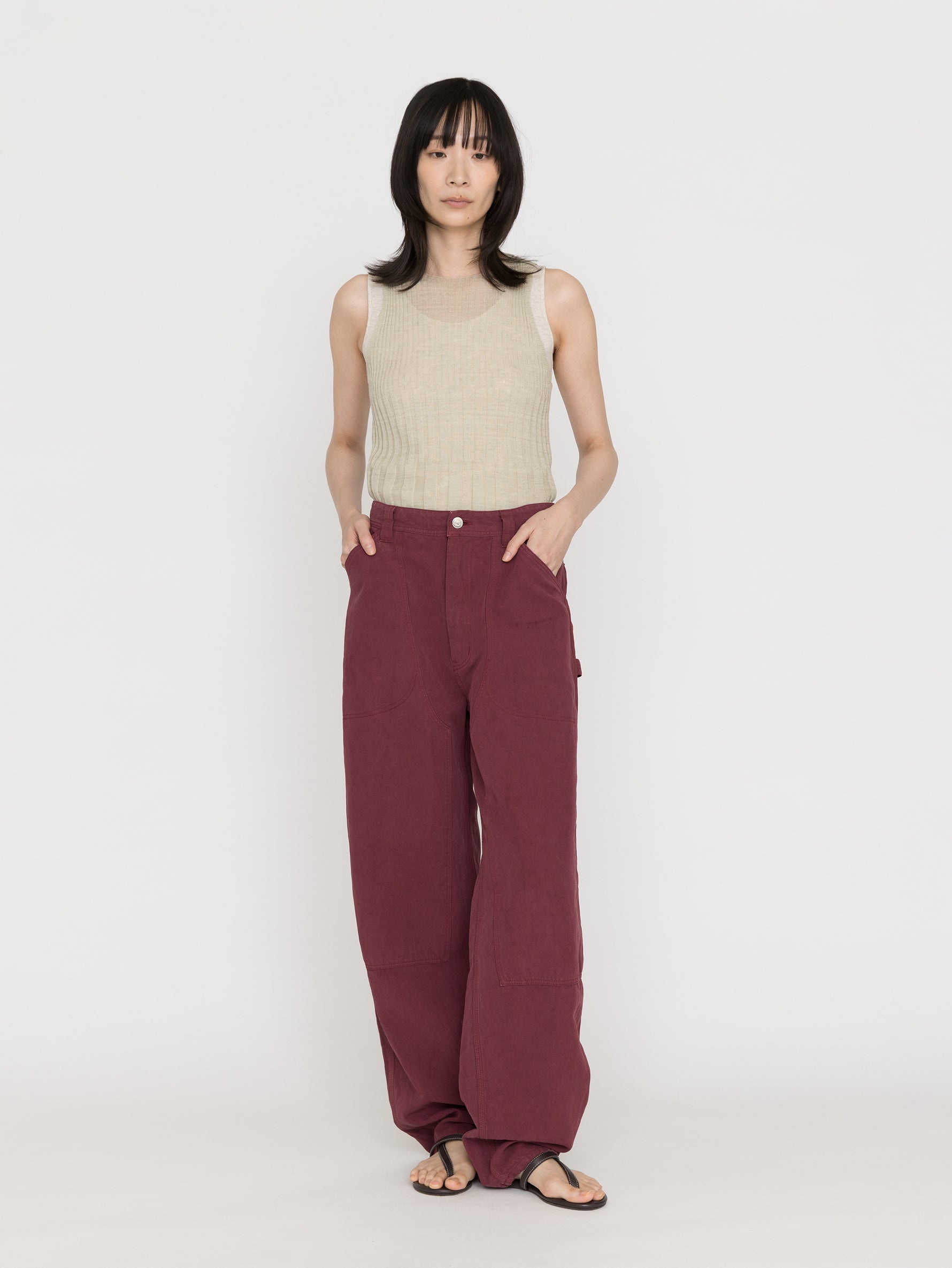 BOWTE | COTTON LINEN BOILE PIECE DYED DOUBLE KNEE PANTS 261-04-0003
