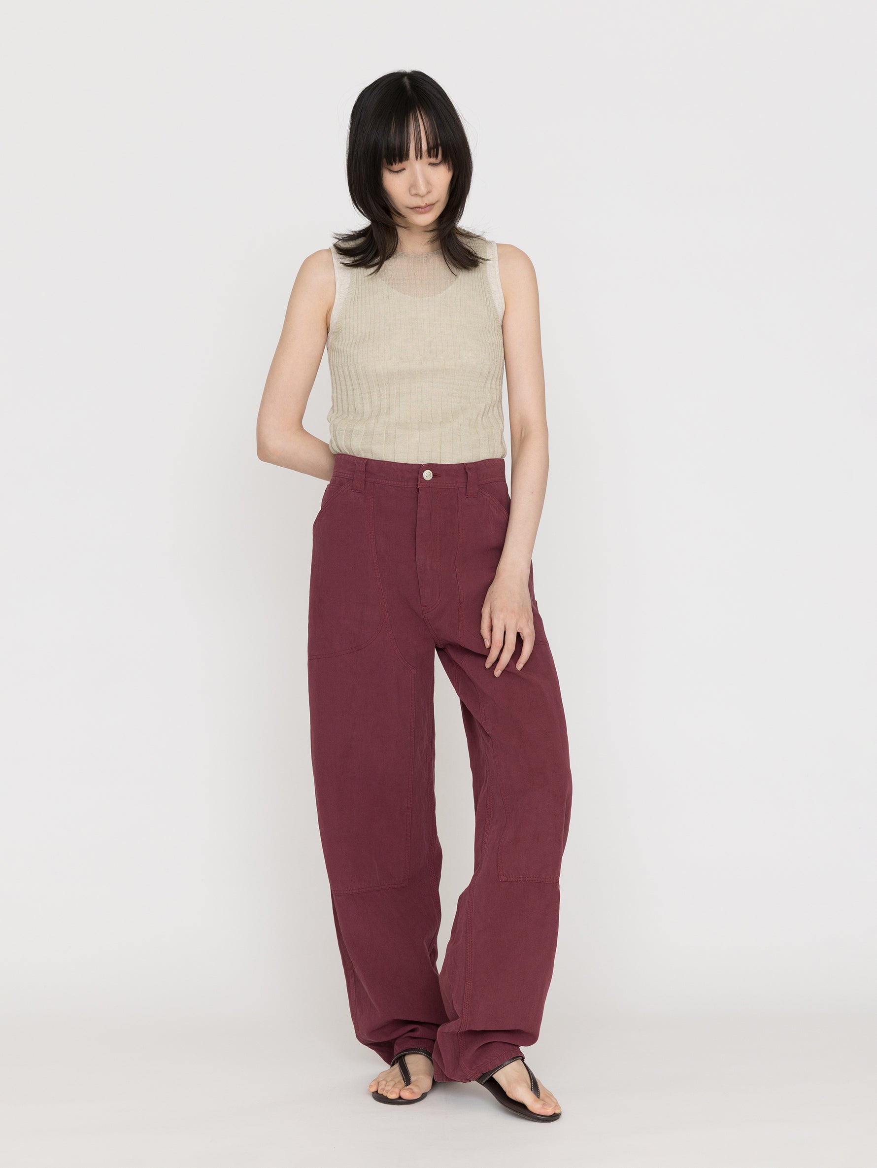 BOWTE | COTTON LINEN BOILE PIECE DYED DOUBLE KNEE PANTS 261-04-0003