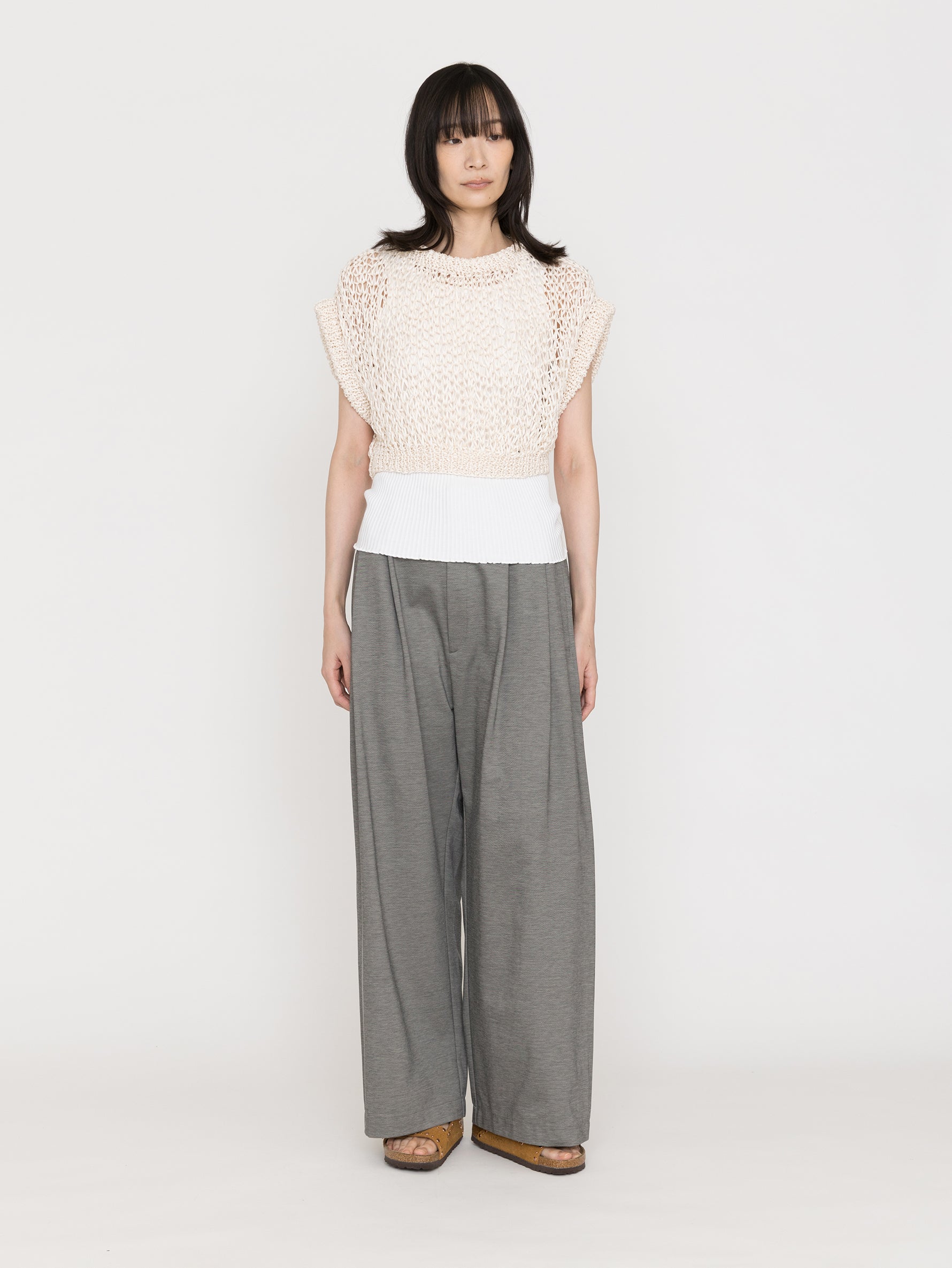 MAYDI | ENTRELAZADO Honeycomb net stitch ribbed neck and hem Top(For Women)