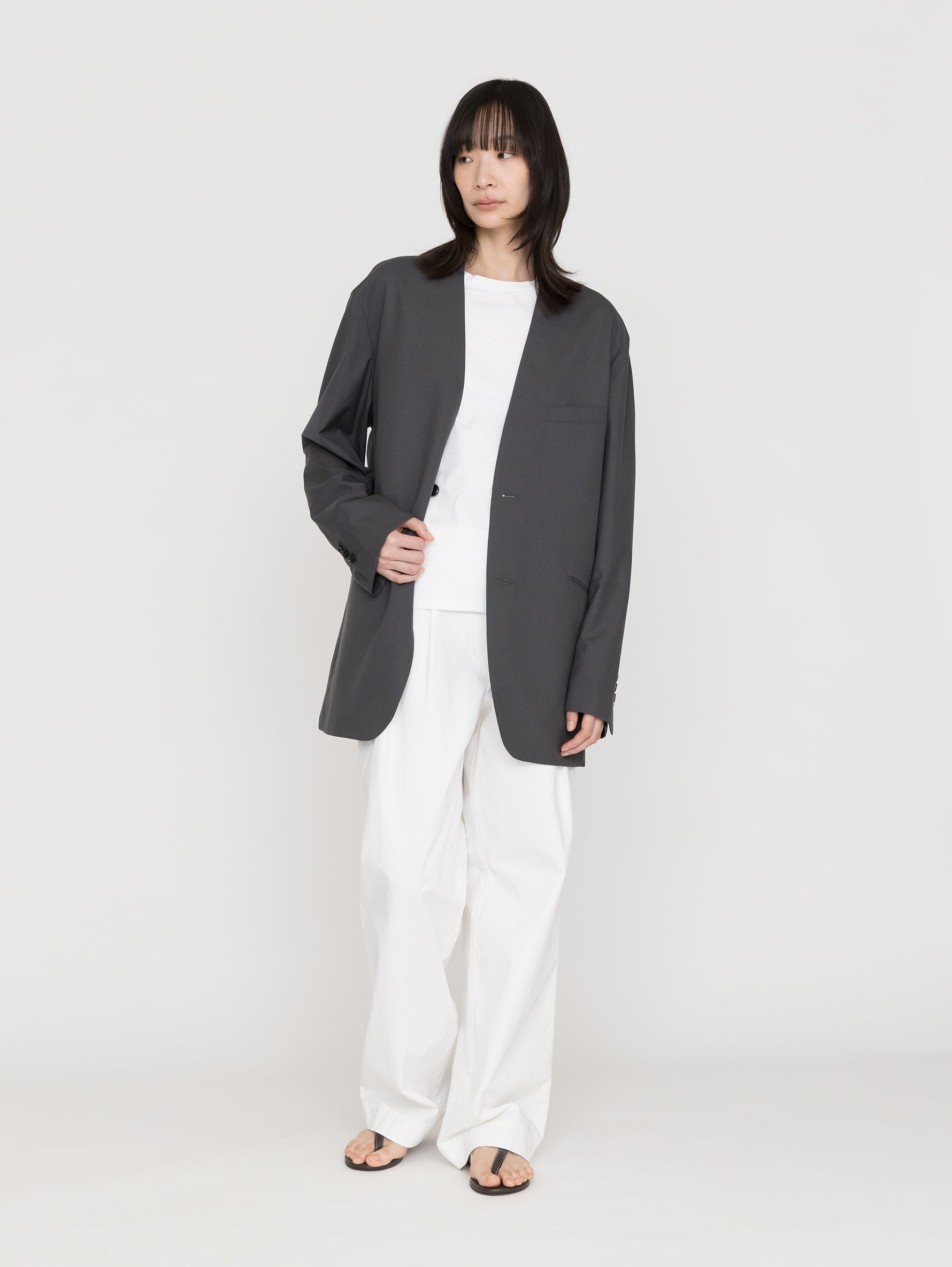 BOWTE | EXTRA FINE WORSTED TOROPICAL COLLARLESS TAILORD JACKET 261-06-0005