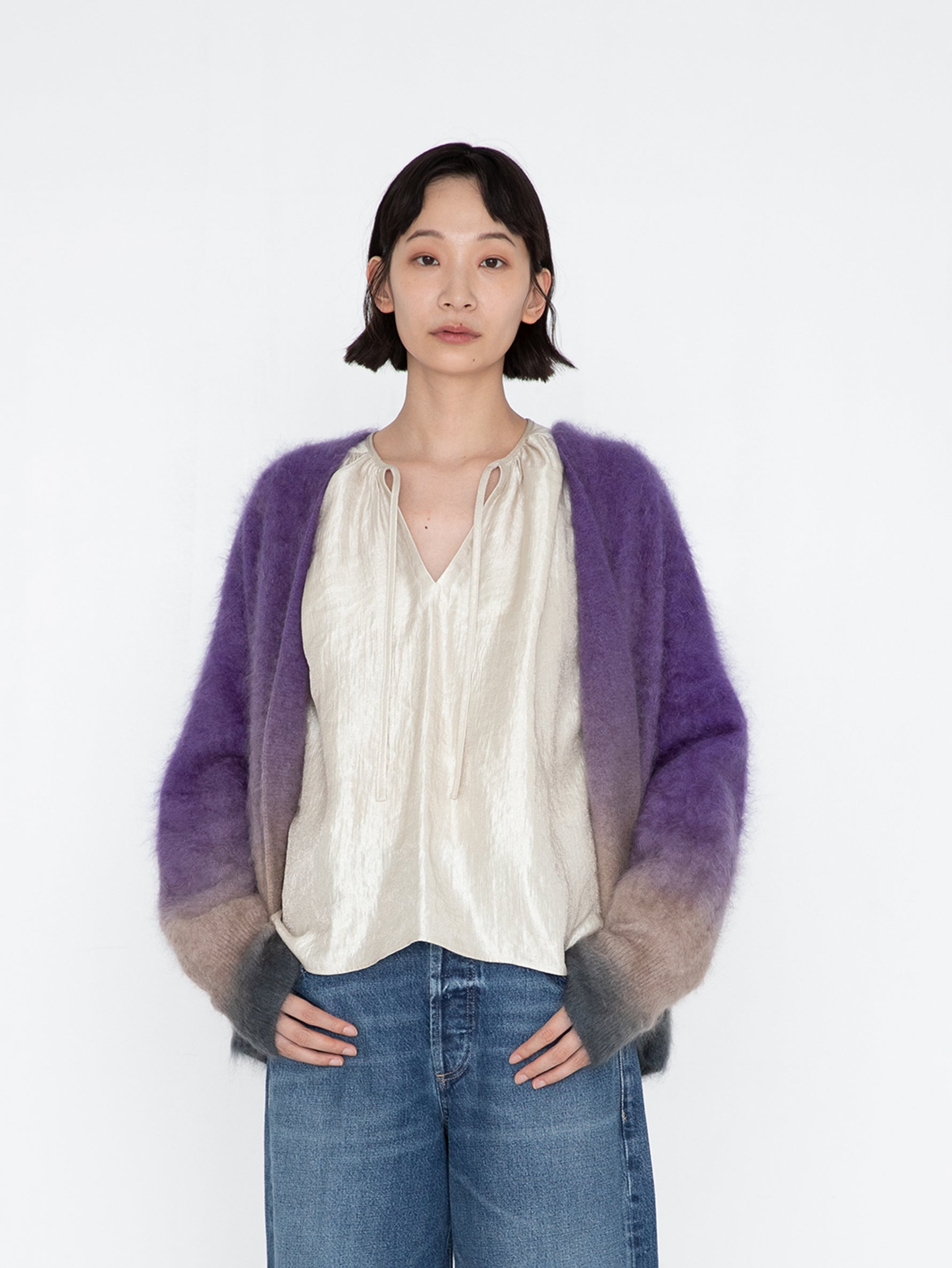 enrica | グラデーションカシミヤシャギーニットカーディガン KNIT148-1 – H+HELIOTROPE