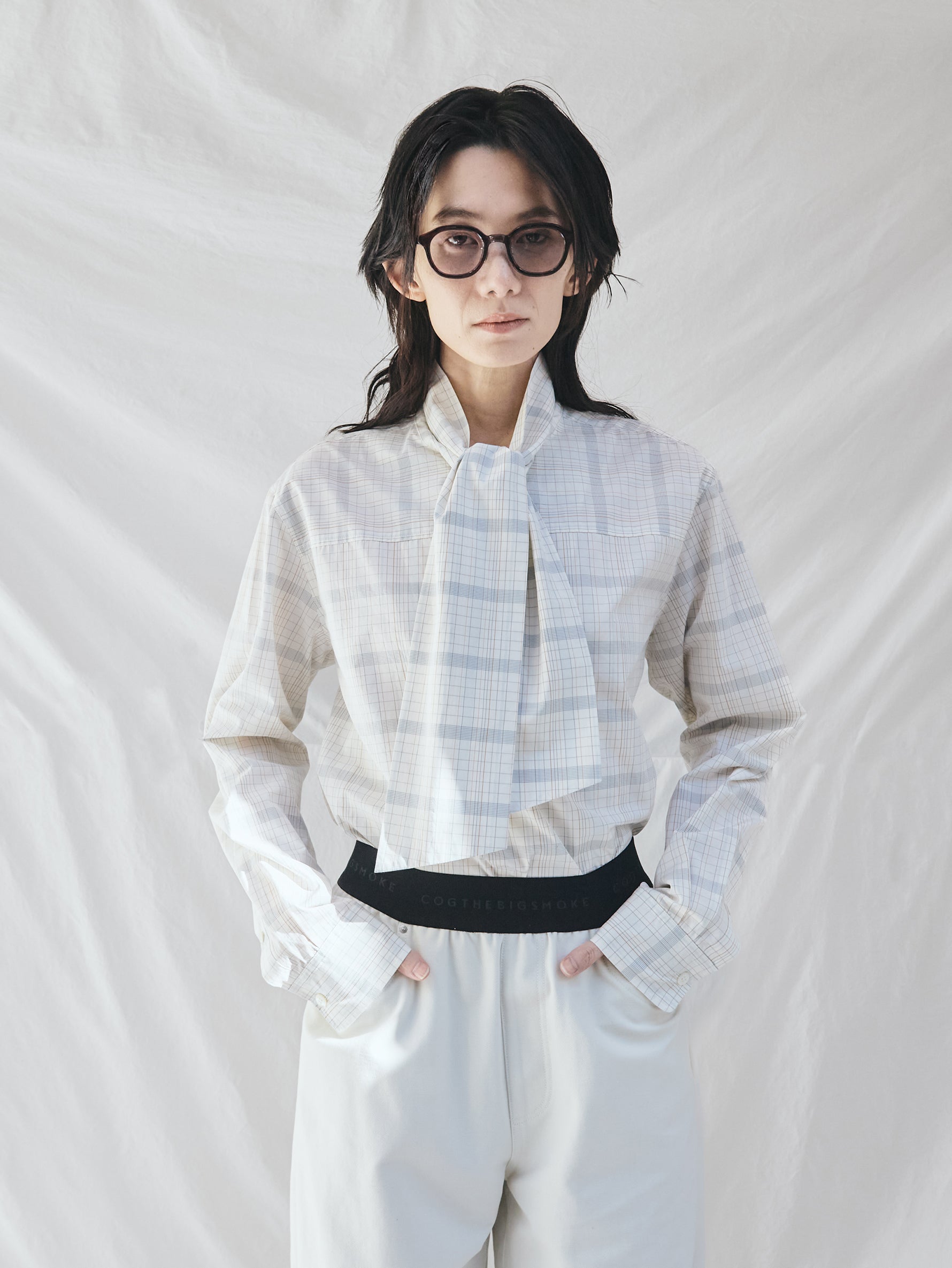 BOWTE | FINX COTTON GRID GRAPH CHECK BOW BLOUSE 261-01-0002