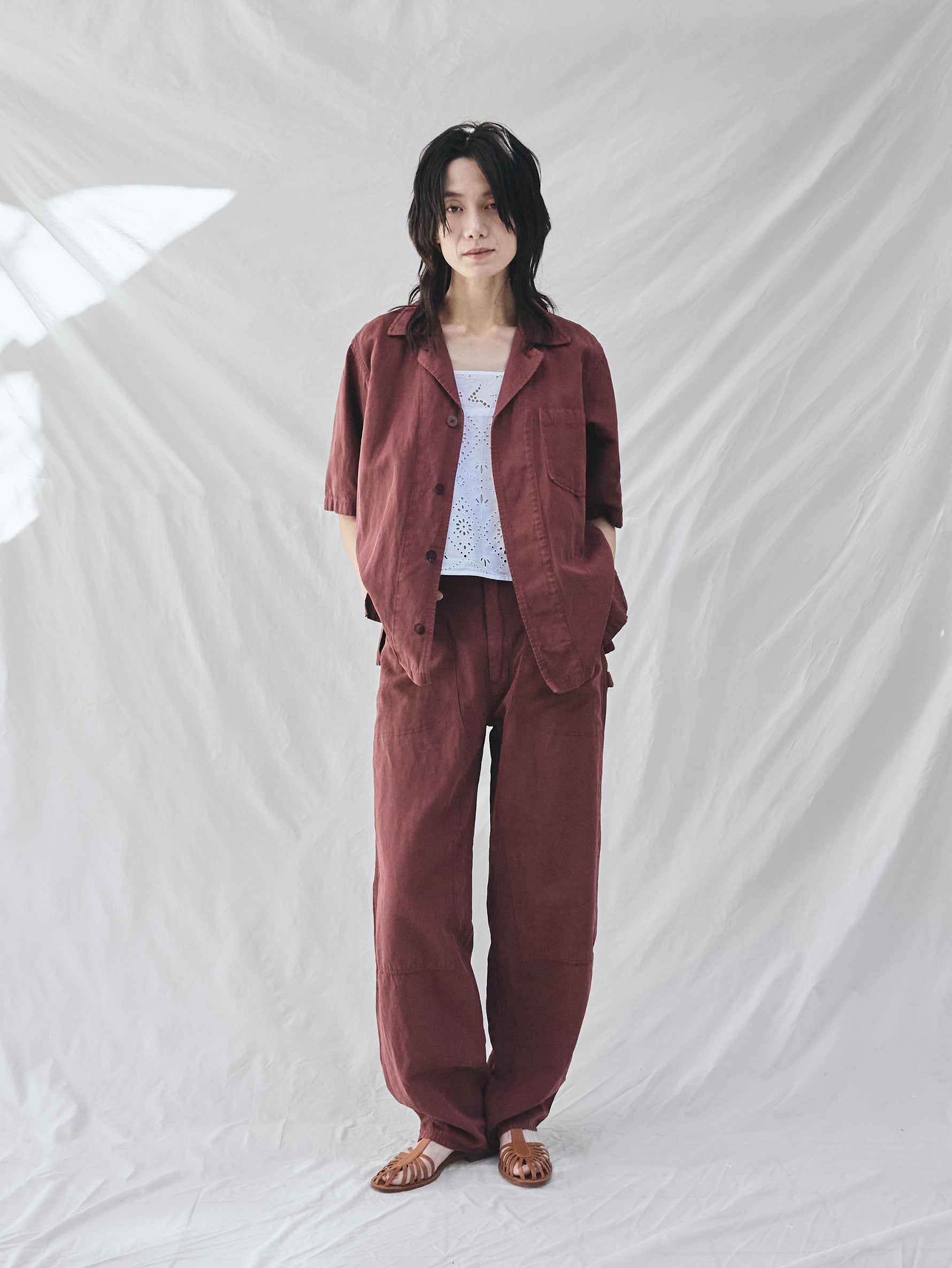 BOWTE | COTTON LINEN BOILE PIECE DYED DOUBLE KNEE PANTS 261-04-0003