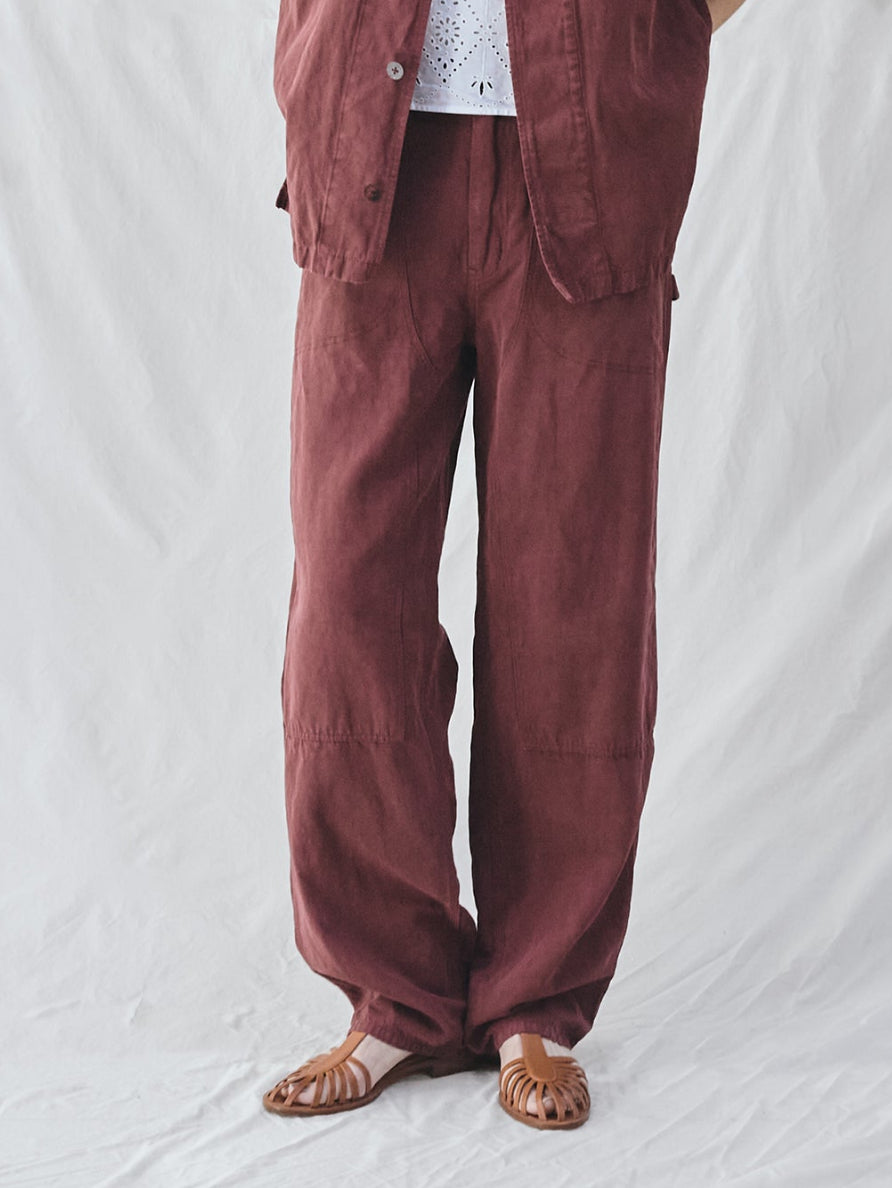 BOWTE | COTTON LINEN BOILE PIECE DYED DOUBLE KNEE PANTS 261-04-0003