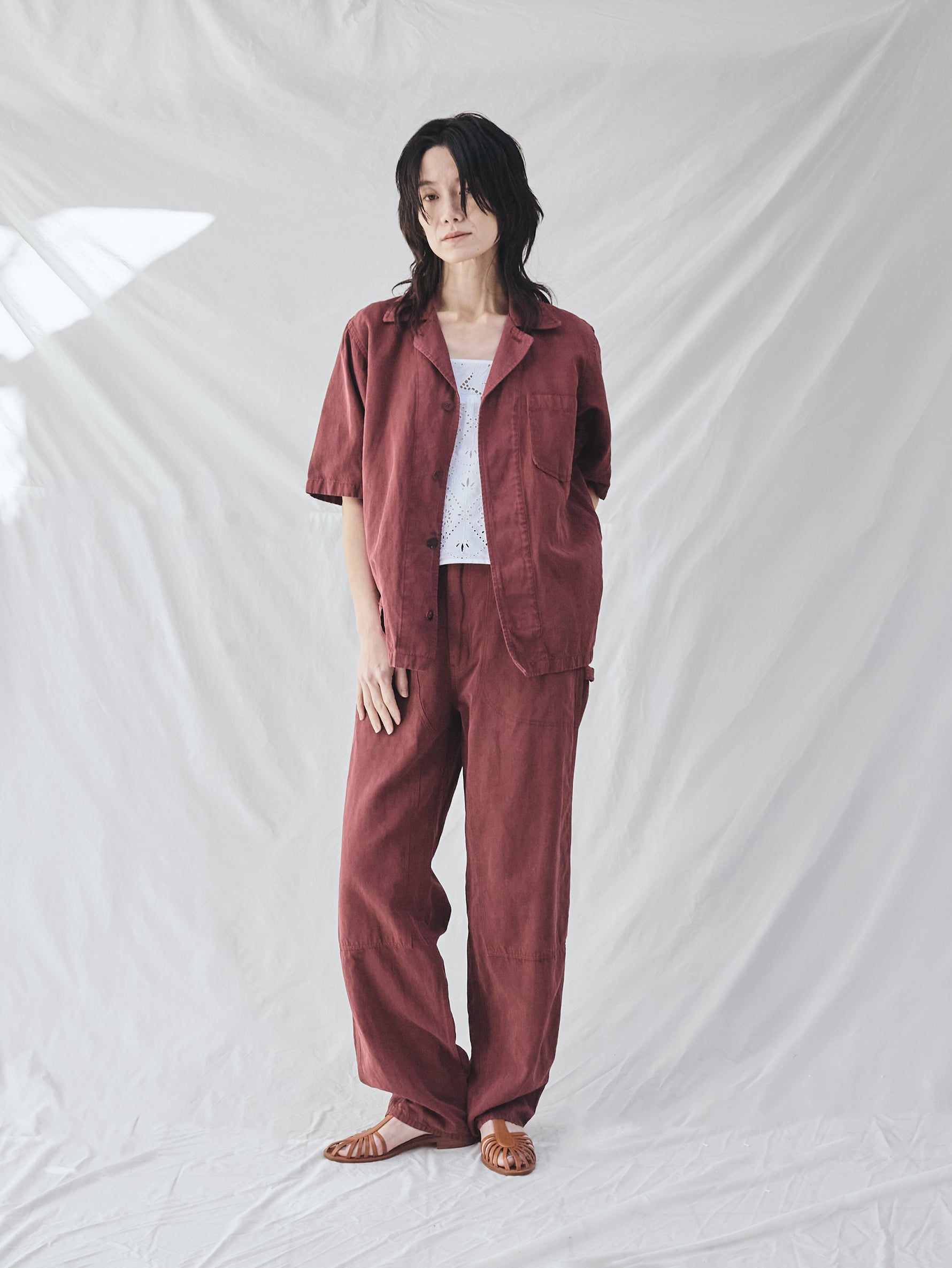 BOWTE | COTTON LINEN BOILE PIECE DYED DOUBLE KNEE PANTS 261-04-0003