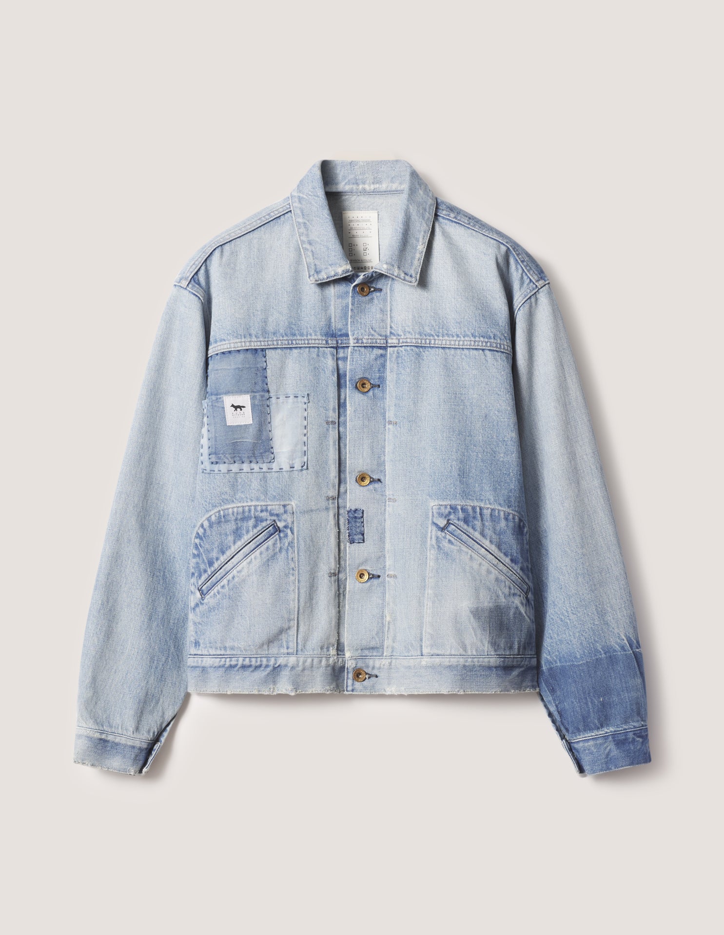 美品　ポロウェスタン　デニムジャケット　ポケット刺繍　シンチバック　リベット　S MAISON KITSUNÉ × KURO PATCHWORK DENIM JACKET