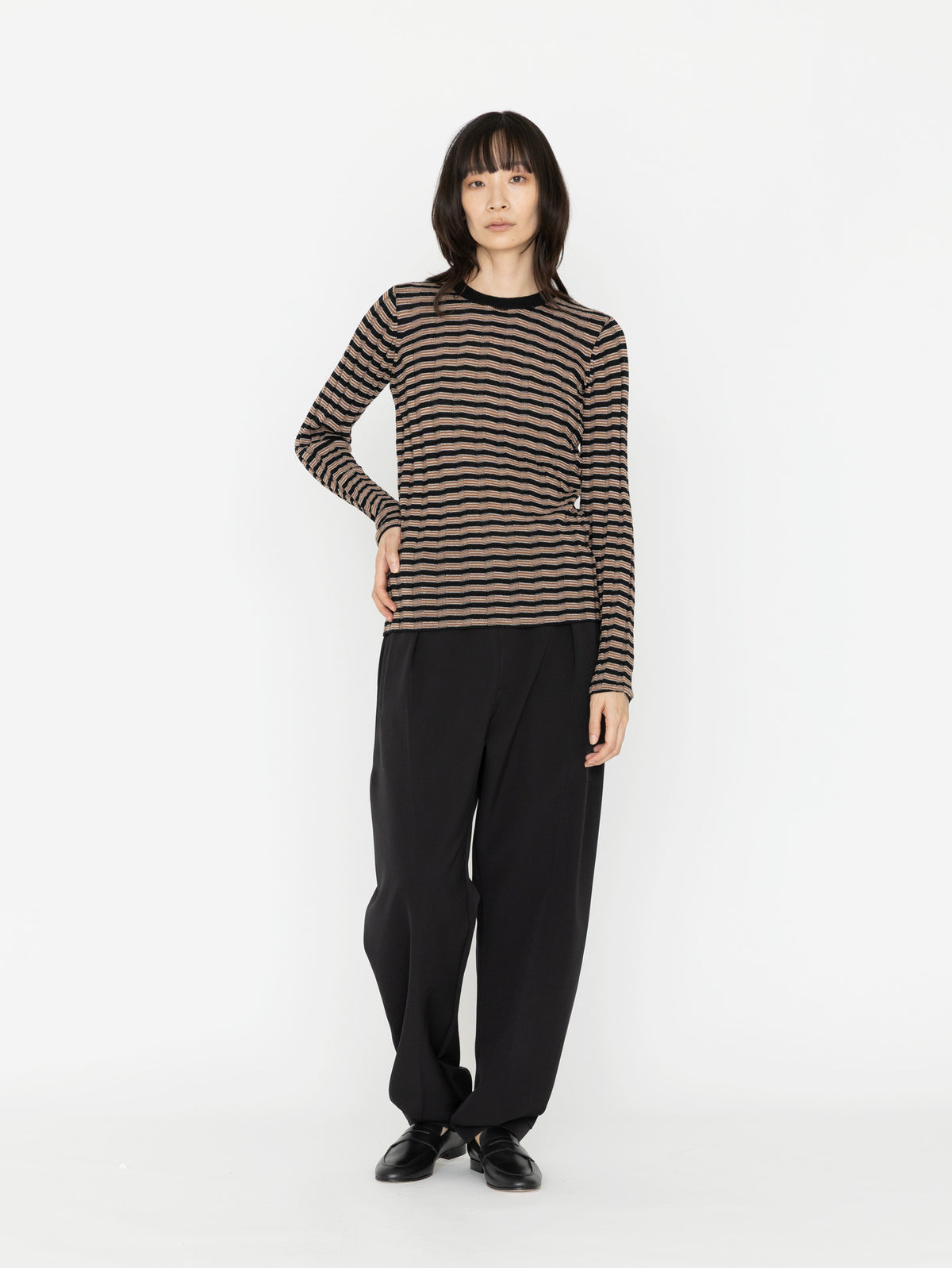 BATONER | SOLID WOOL WIDE RIB BORDERCREW NECK BN-26FL-019
