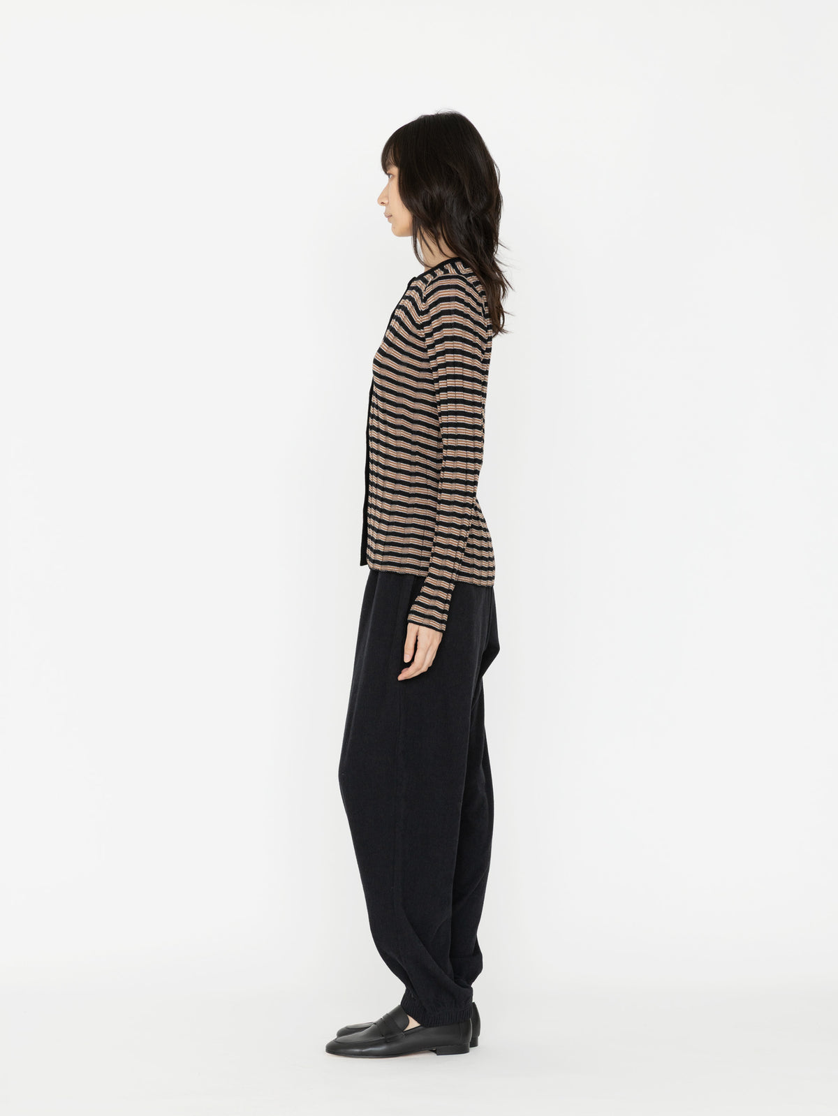 BATONER | SOLID WOOL WIDE RIB BORDER CREW NECK CARDIGAN BN-26FL-020