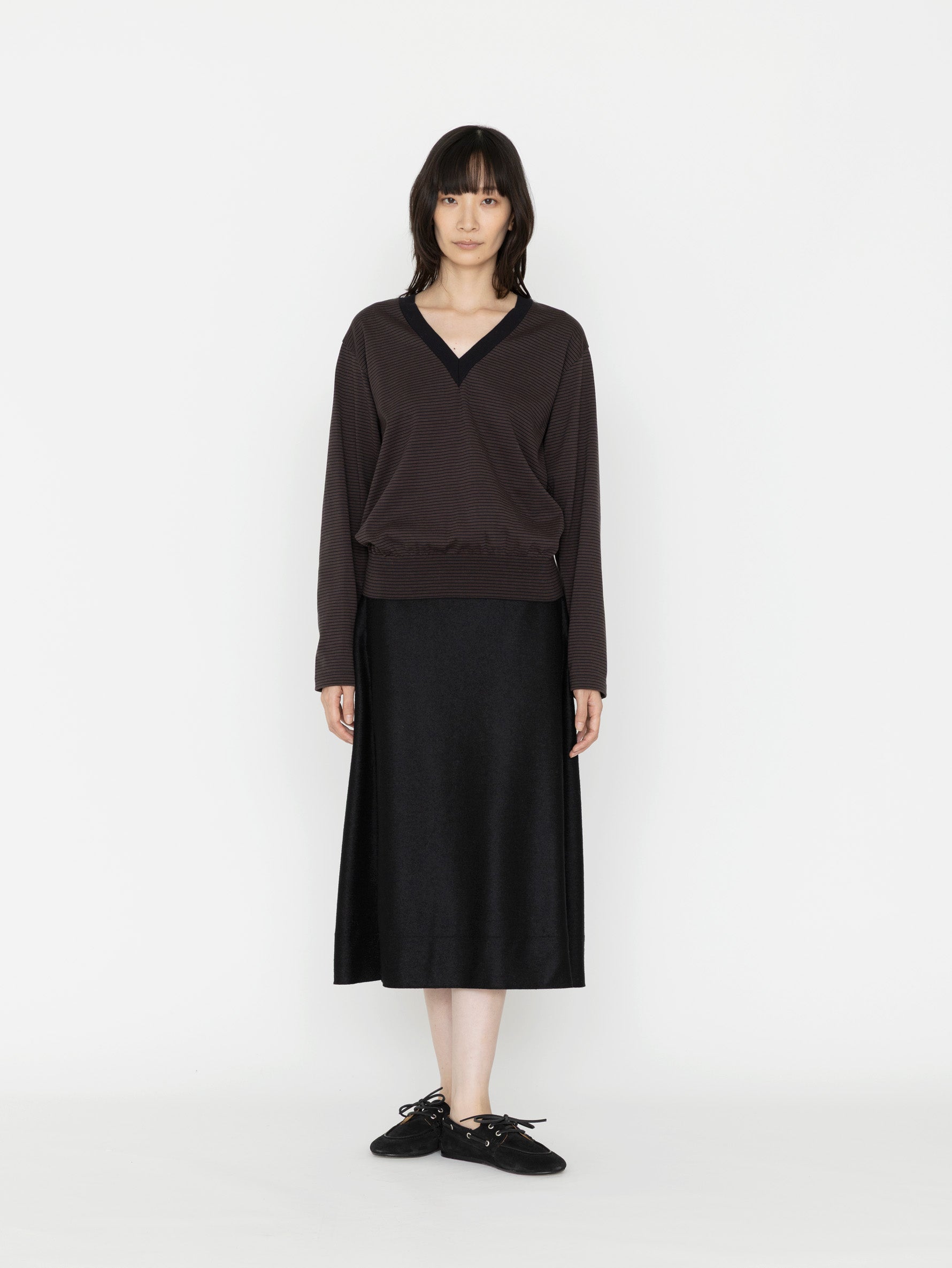 BATONER | BLOWSING V NECK LONG SLEEVE T-SHIRT BN-26FL-005