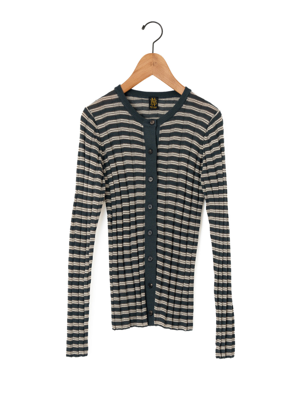 BATONER | SOLID WOOL WIDE RIB BORDER CREW NECK CARDIGAN BN-26FL-020