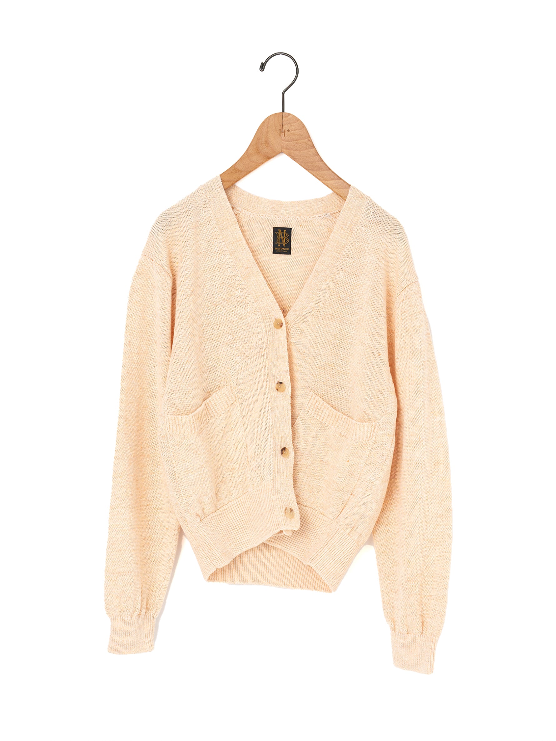 BATONER | WASHED HIGH COUNT LINEN V NECK CARDIGANBN-25SL-021