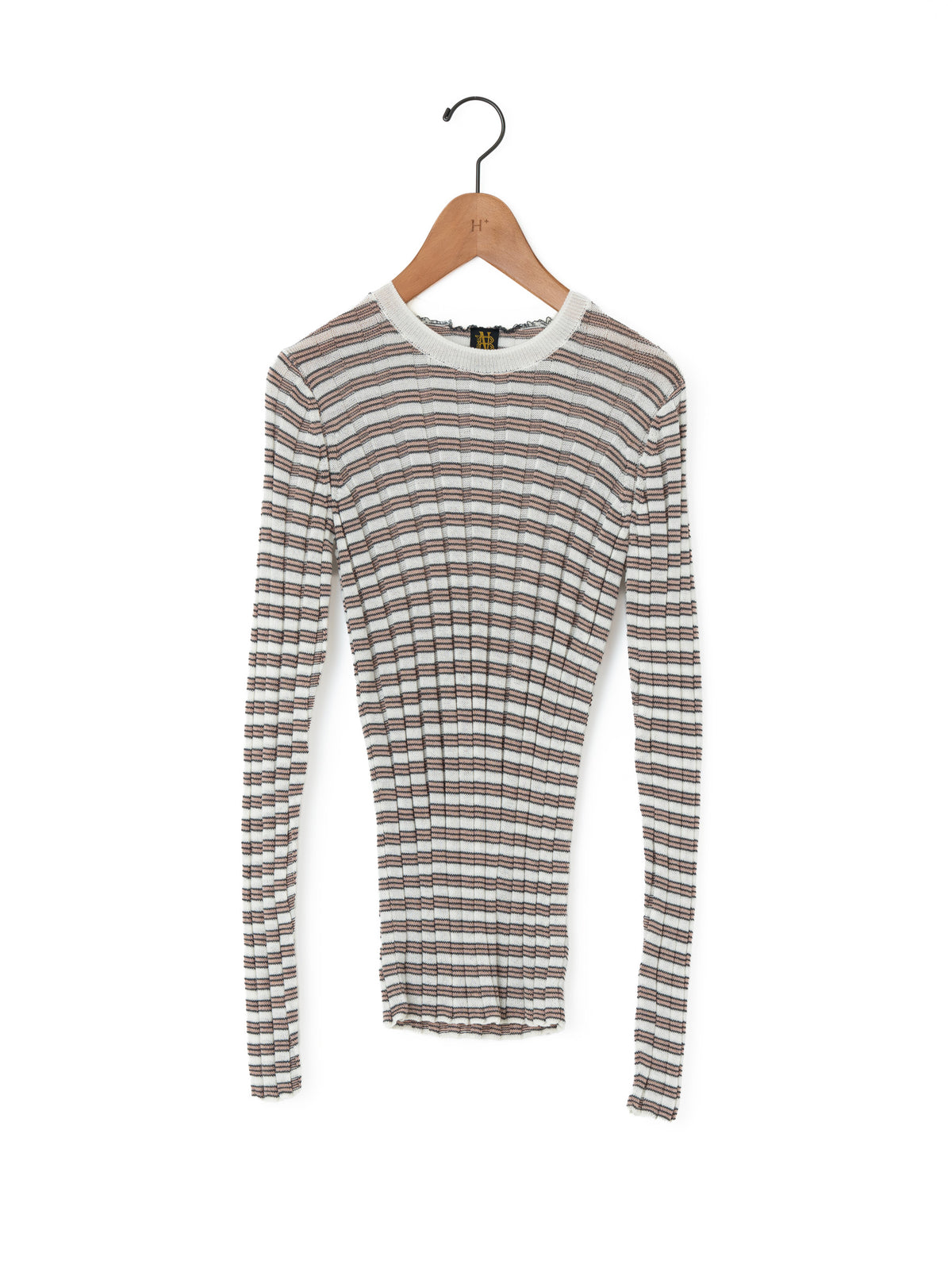 BATONER | SOLID WOOL WIDE RIB BORDERCREW NECK BN-26FL-019