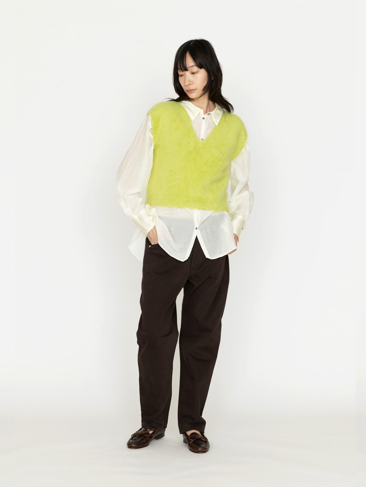 enrica | カシミヤシャギーVネックニットベスト KNIT149