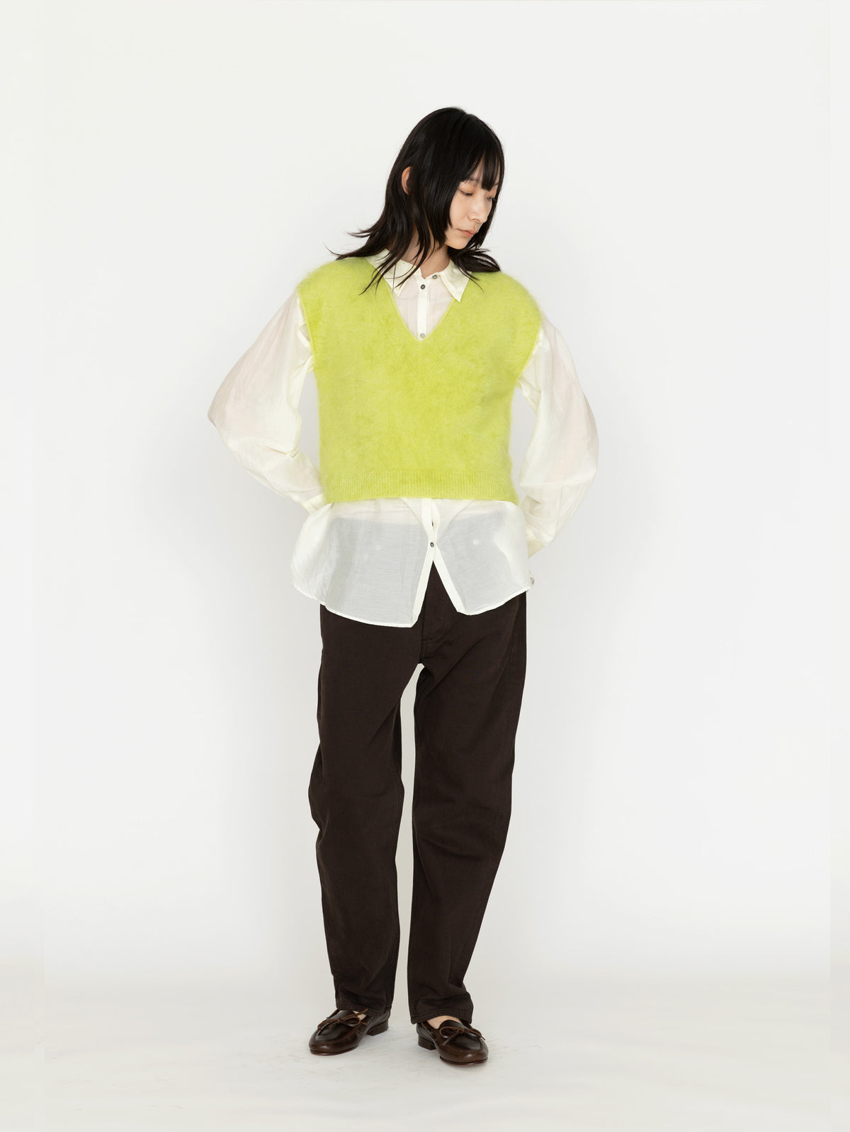 enrica | カシミヤシャギーVネックニットベスト KNIT149