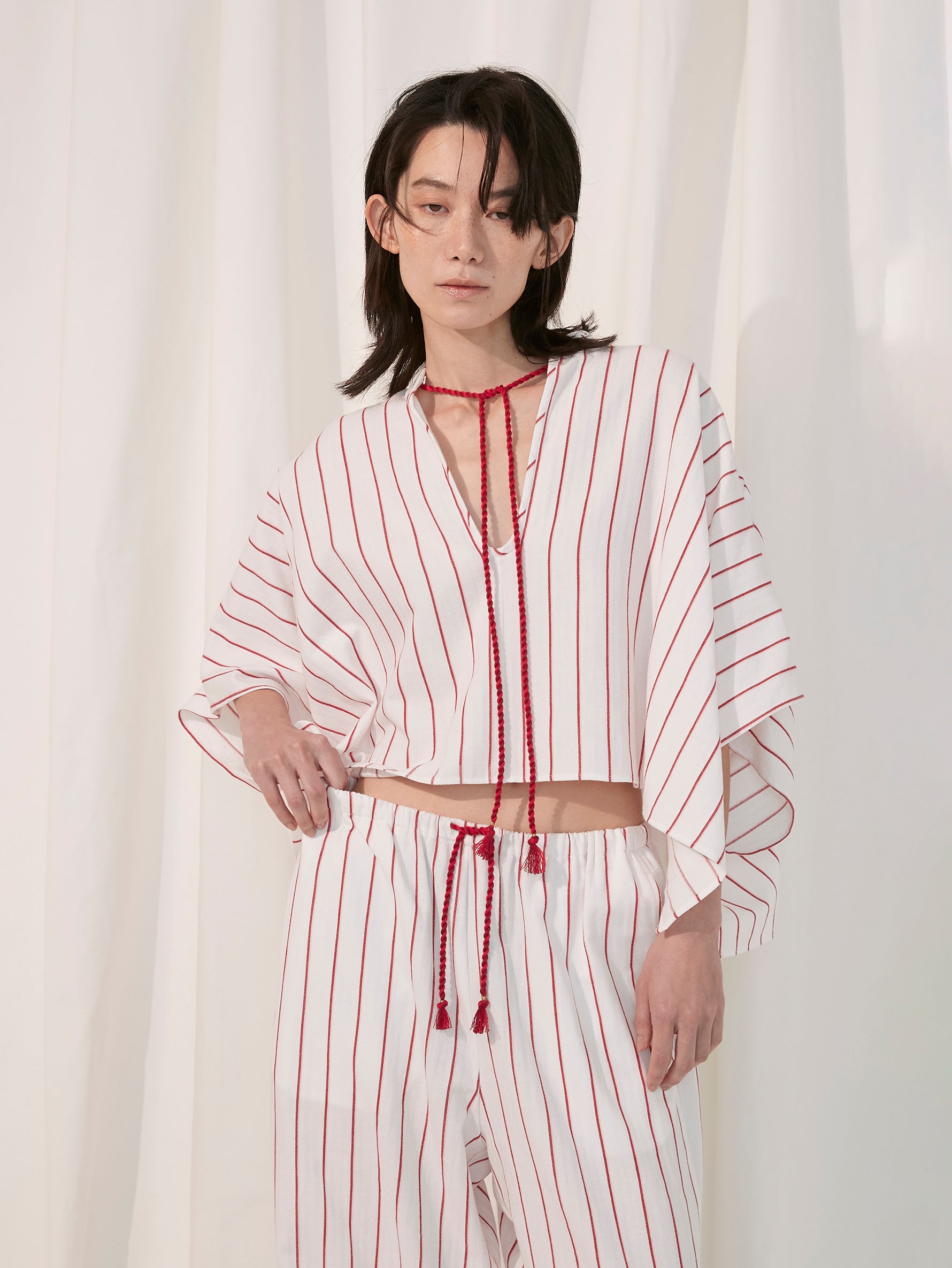 sana | tassel blouse (herringbone stripe)
