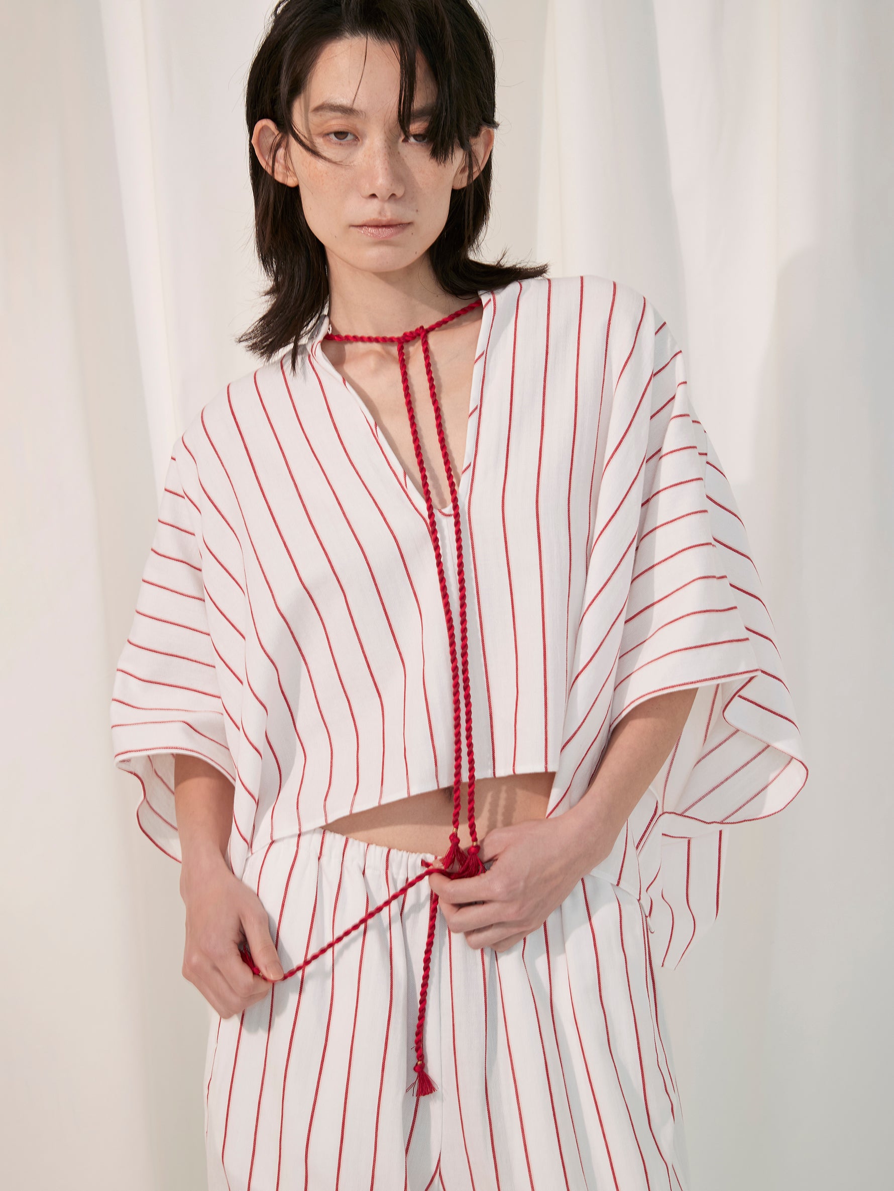 sana | tassel blouse (herringbone stripe)