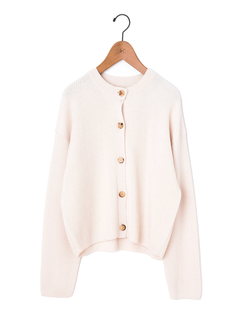 BATONER | ソリッドウールリブクルーカーディガン