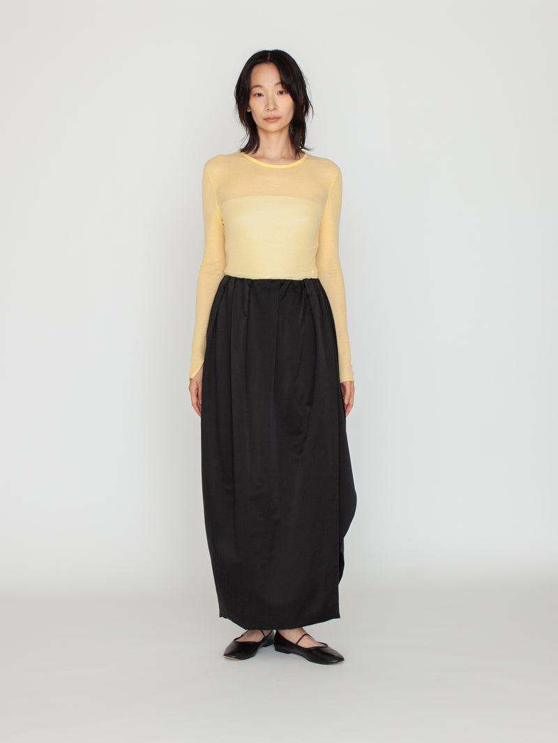 BOWTE | コットンシルク ウォッシュドサテン タックドエッグ マキシスカート