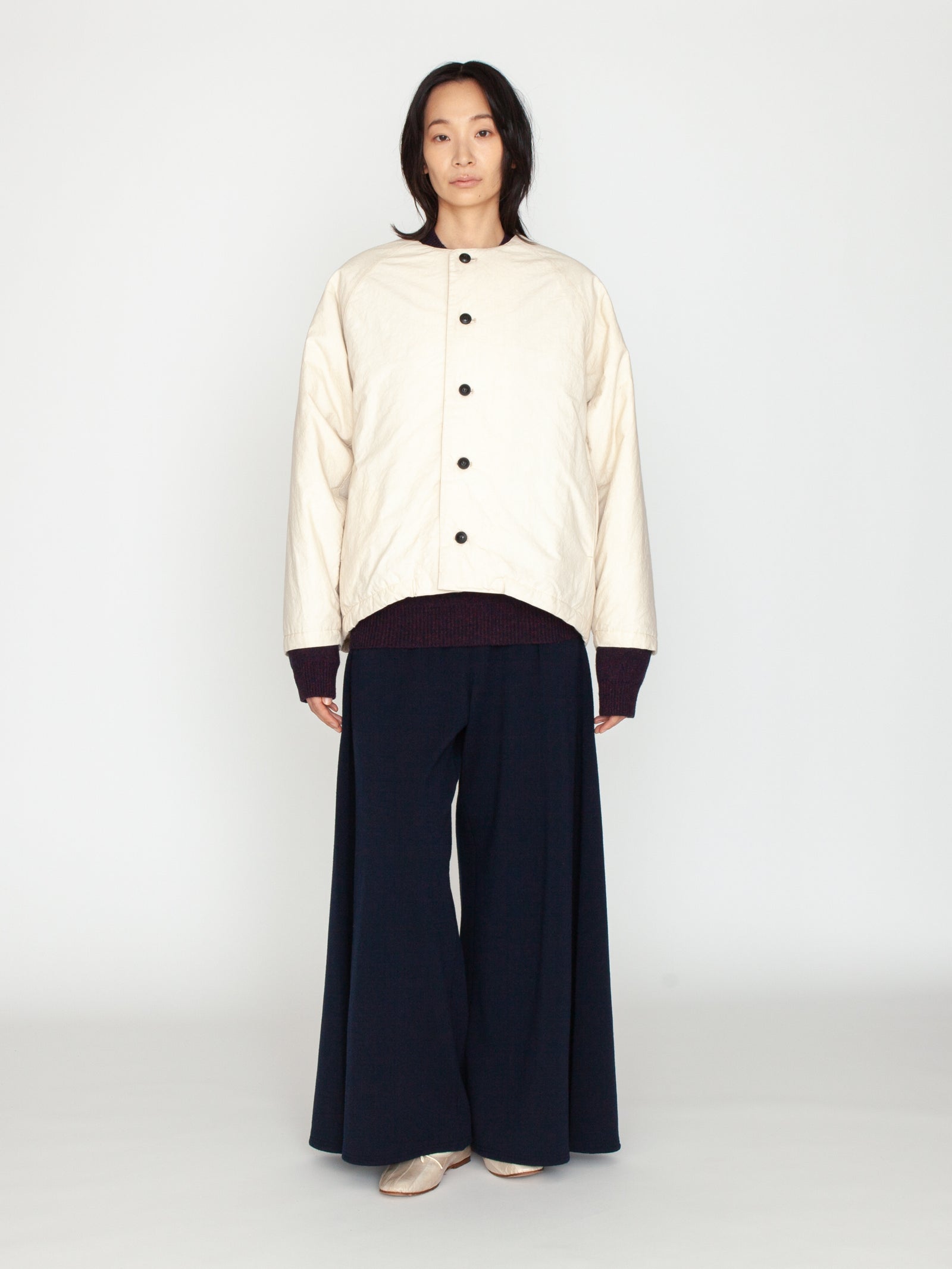 kagure | コットン中綿ノーカラーショートコート – H+HELIOTROPE