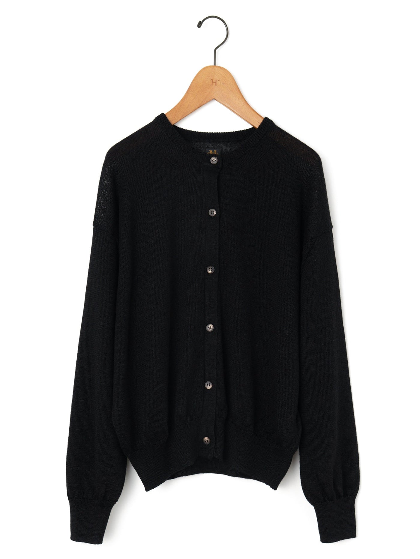 BATONER ブラックカーディガン BATONER | ラミーウール クルーネックカーディガン – H+HELIOTROPE