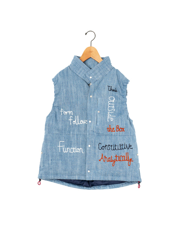 KURO | EMBROIDERED DENIM DOWN VEST 964200