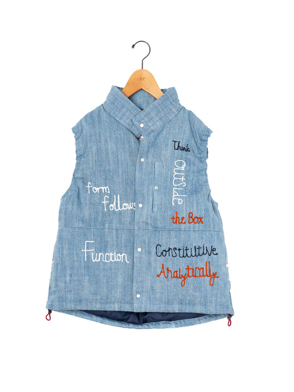 KURO | EMBROIDERED DENIM DOWN VEST 964200