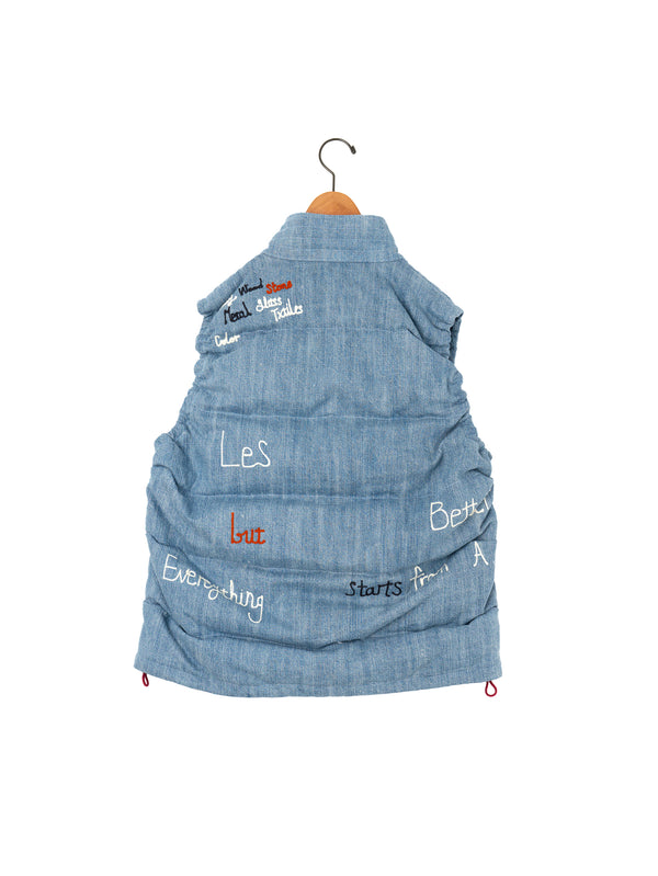 KURO | EMBROIDERED DENIM DOWN VEST 964200