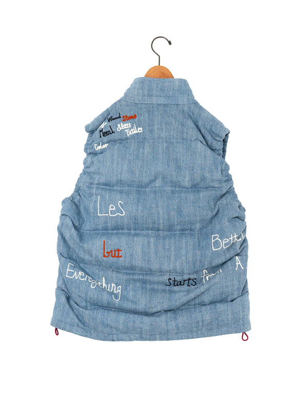 KURO | EMBROIDERED DENIM DOWN VEST 964200