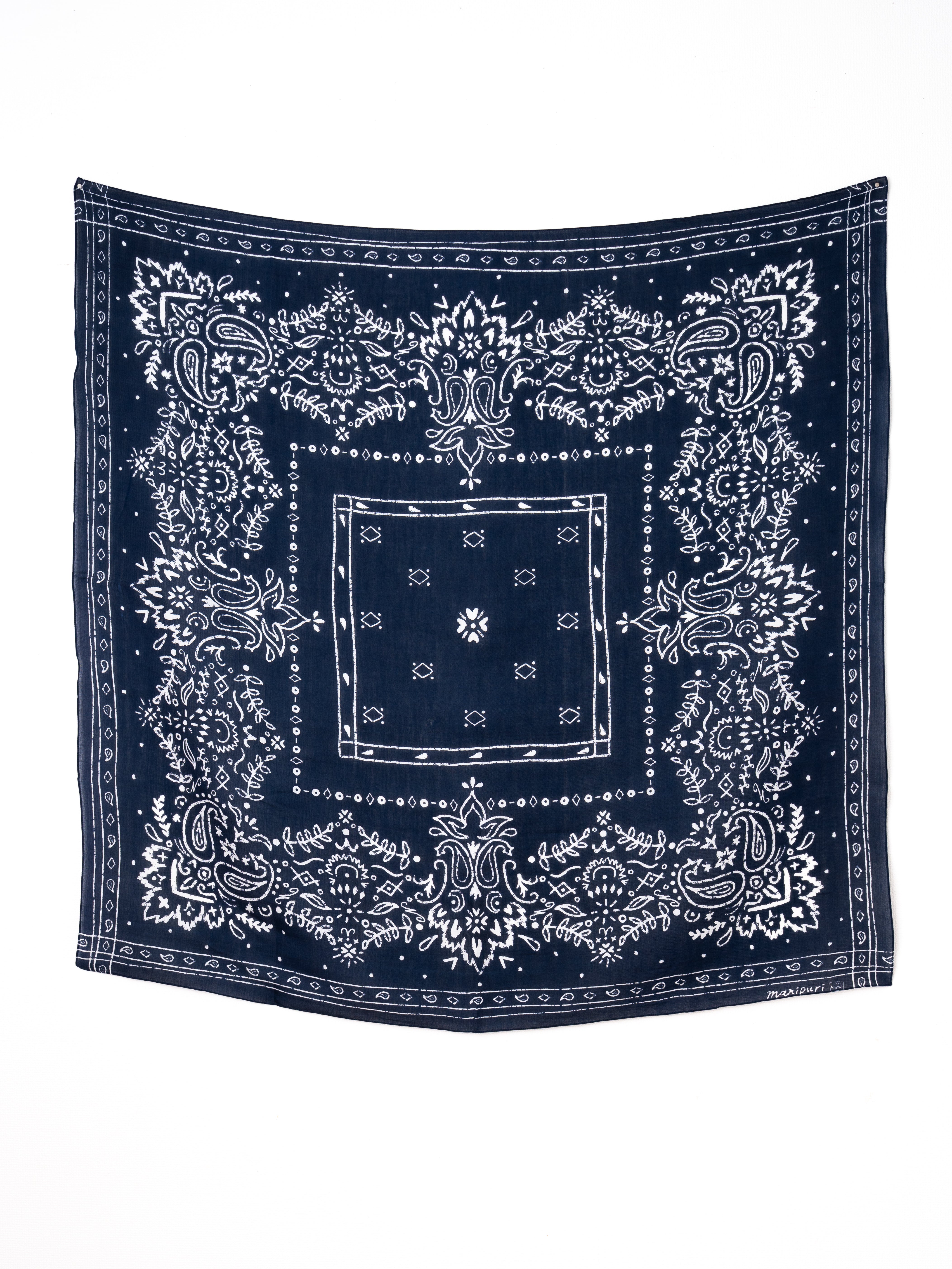 manipuri | ＜別注 コットンシルクストール＞メドウバンダナ NAVY