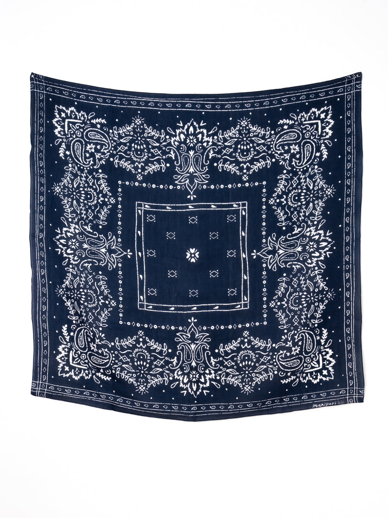manipur 楽器刺繍ストール　ネイビー manipuri | ＜別注 コットンシルクストール＞メドウバンダナ NAVY