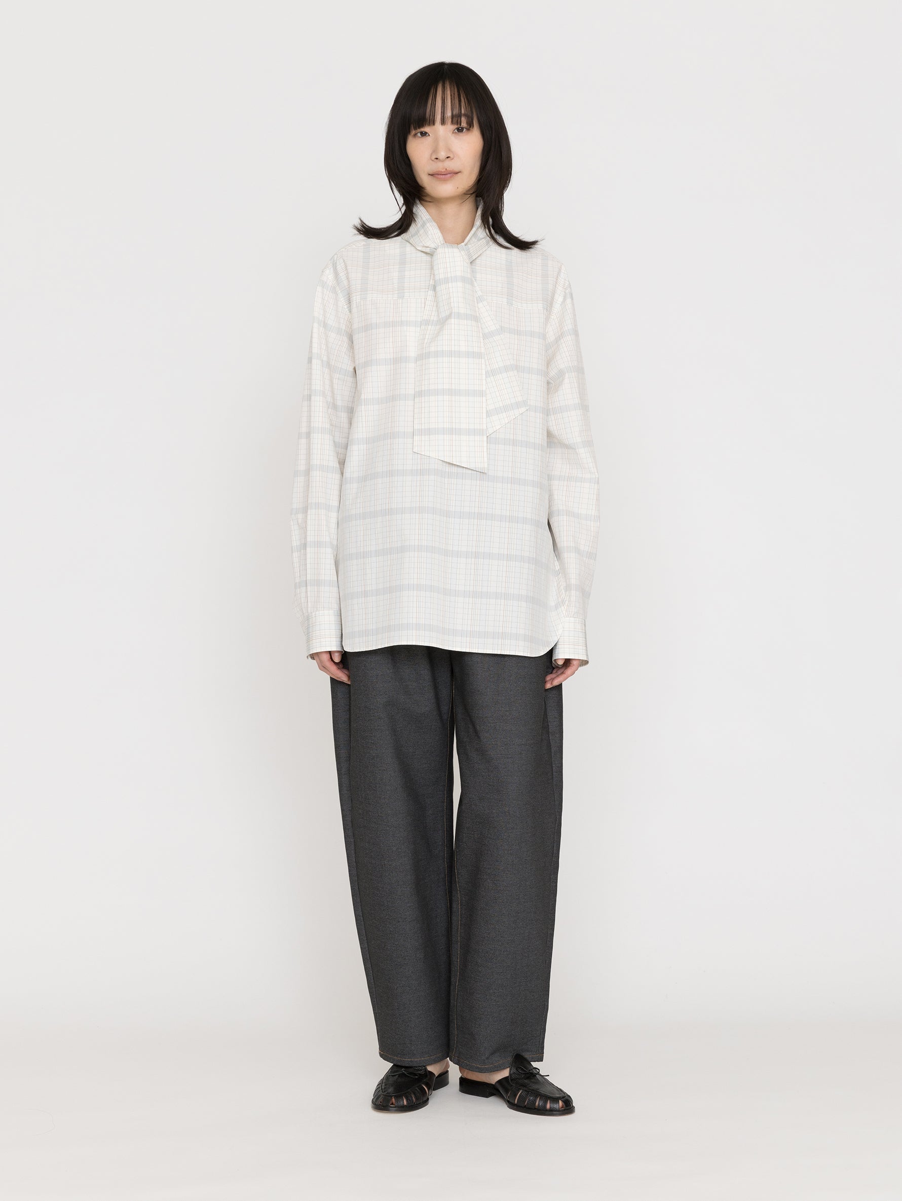 BOWTE | FINX COTTON GRID GRAPH CHECK BOW BLOUSE 261-01-0002