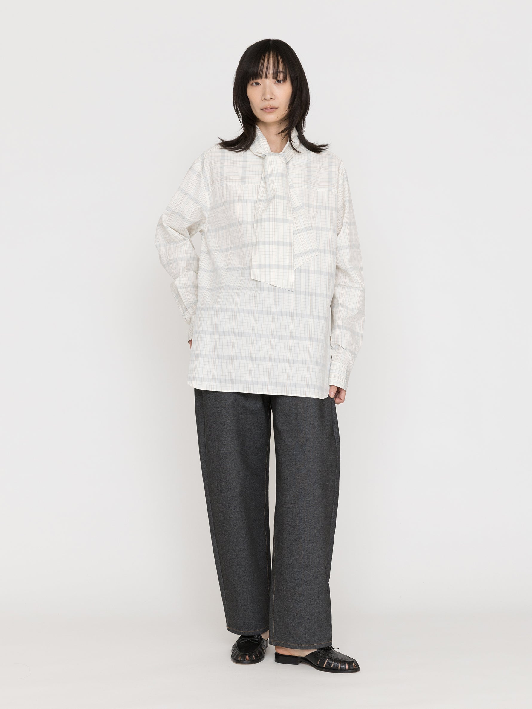 BOWTE | FINX COTTON GRID GRAPH CHECK BOW BLOUSE 261-01-0002