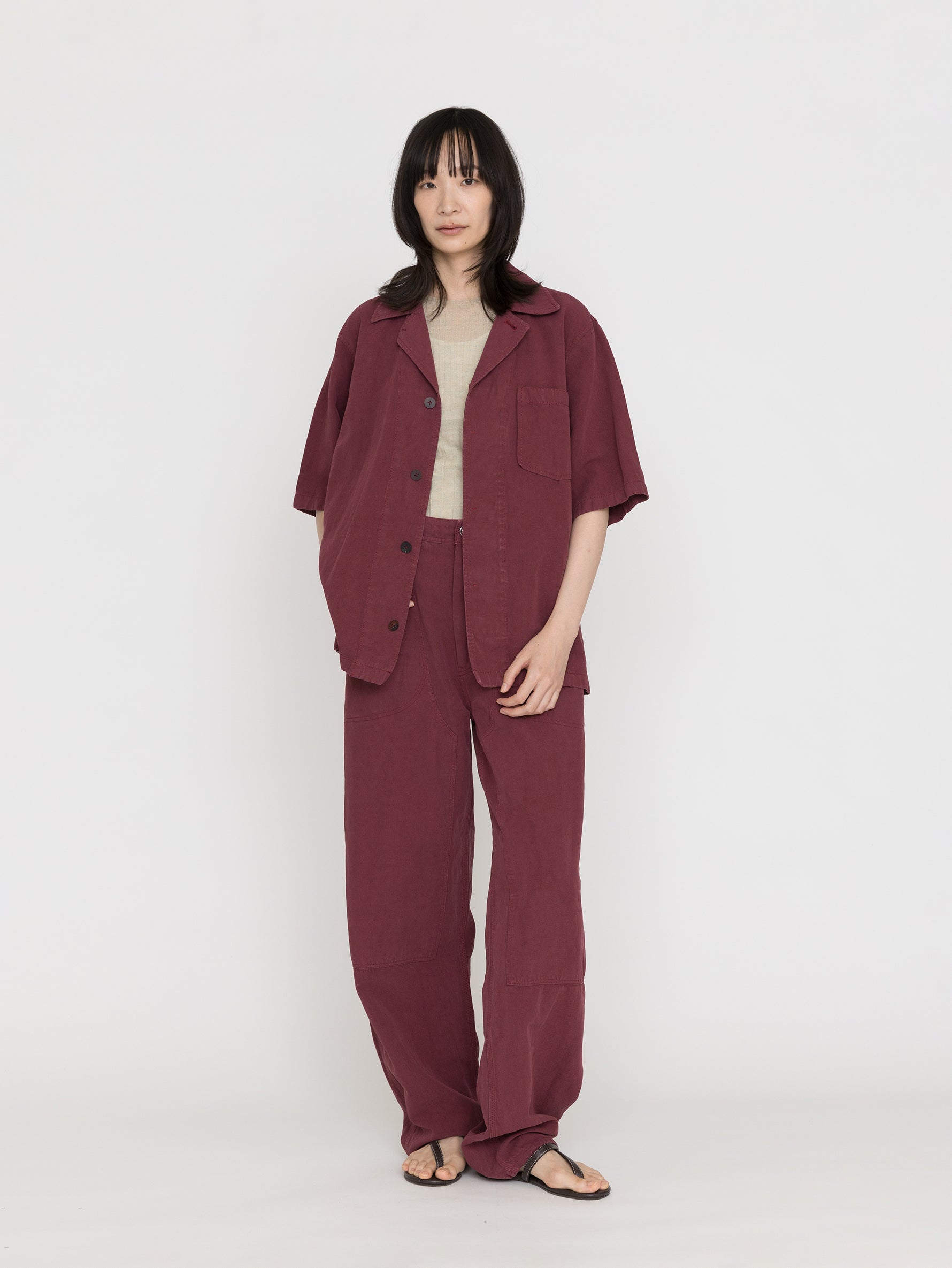 BOWTE | COTTON LINEN BOILE PIECE DYED OPEN COLLAR SHIRTS 261-01-0005