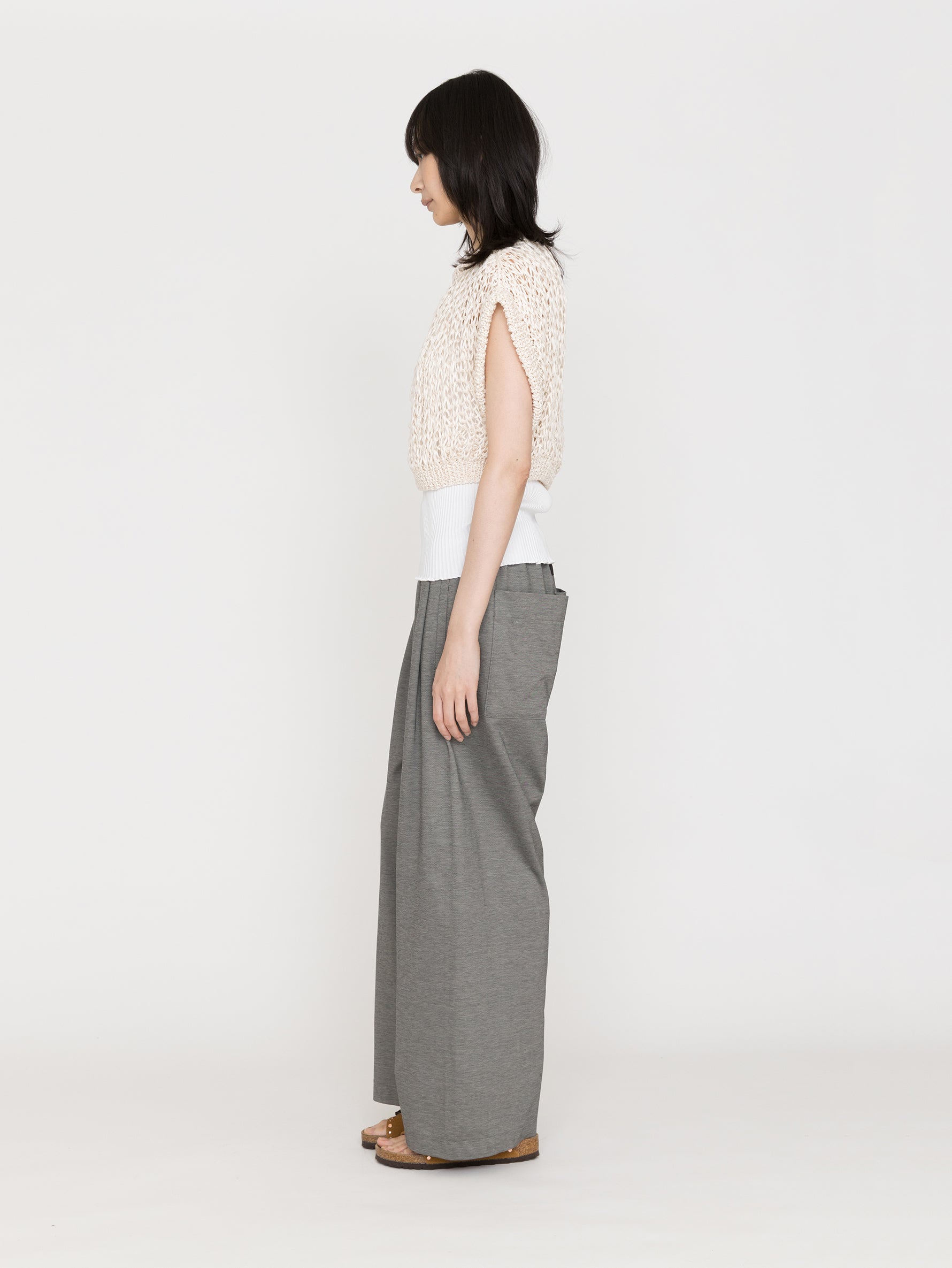 MAYDI | ENTRELAZADO Honeycomb net stitch ribbed neck and hem Top(For Women)