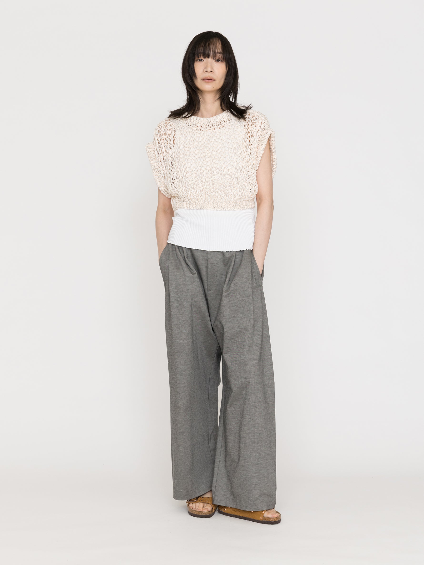 MAYDI | ENTRELAZADO Honeycomb net stitch ribbed neck and hem Top(For Women)