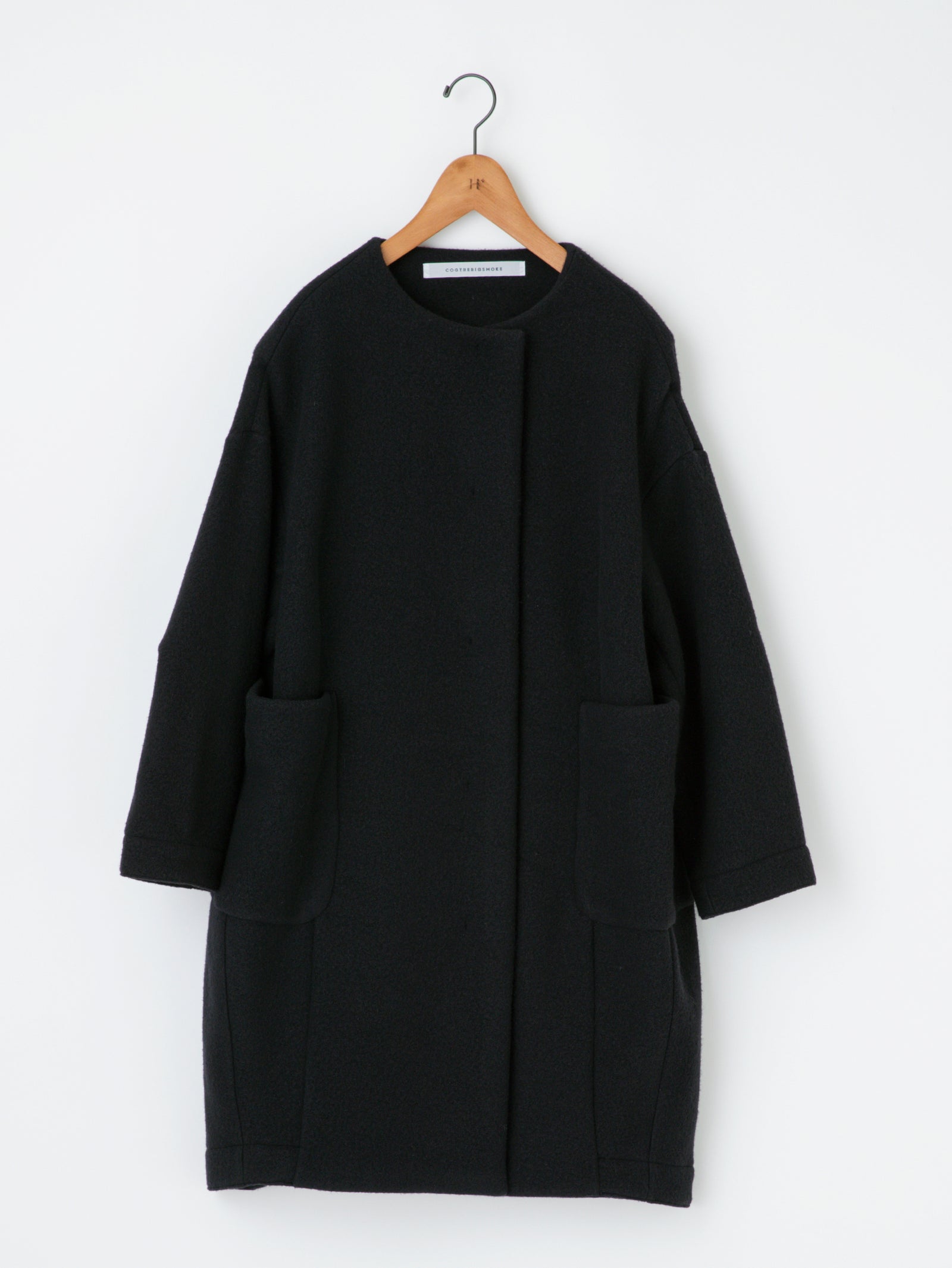 COGTHEBIGSMOKE | ノーカラーコート EMILY ROUND NECK COAT – H+HELIOTROPE