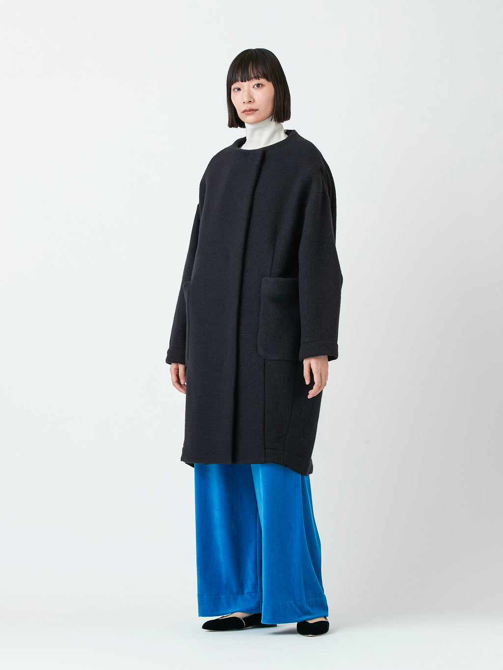 COGTHEBIGSMOKE | ノーカラーコート EMILY ROUND NECK COAT – H+HELIOTROPE