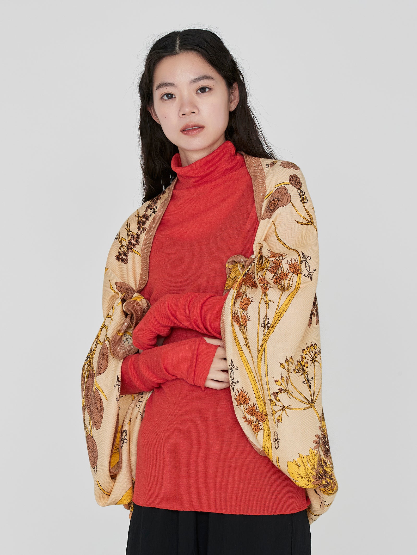 manipuri | ＜ウールシルクストールヘリンボーン織120＞ボタニカル