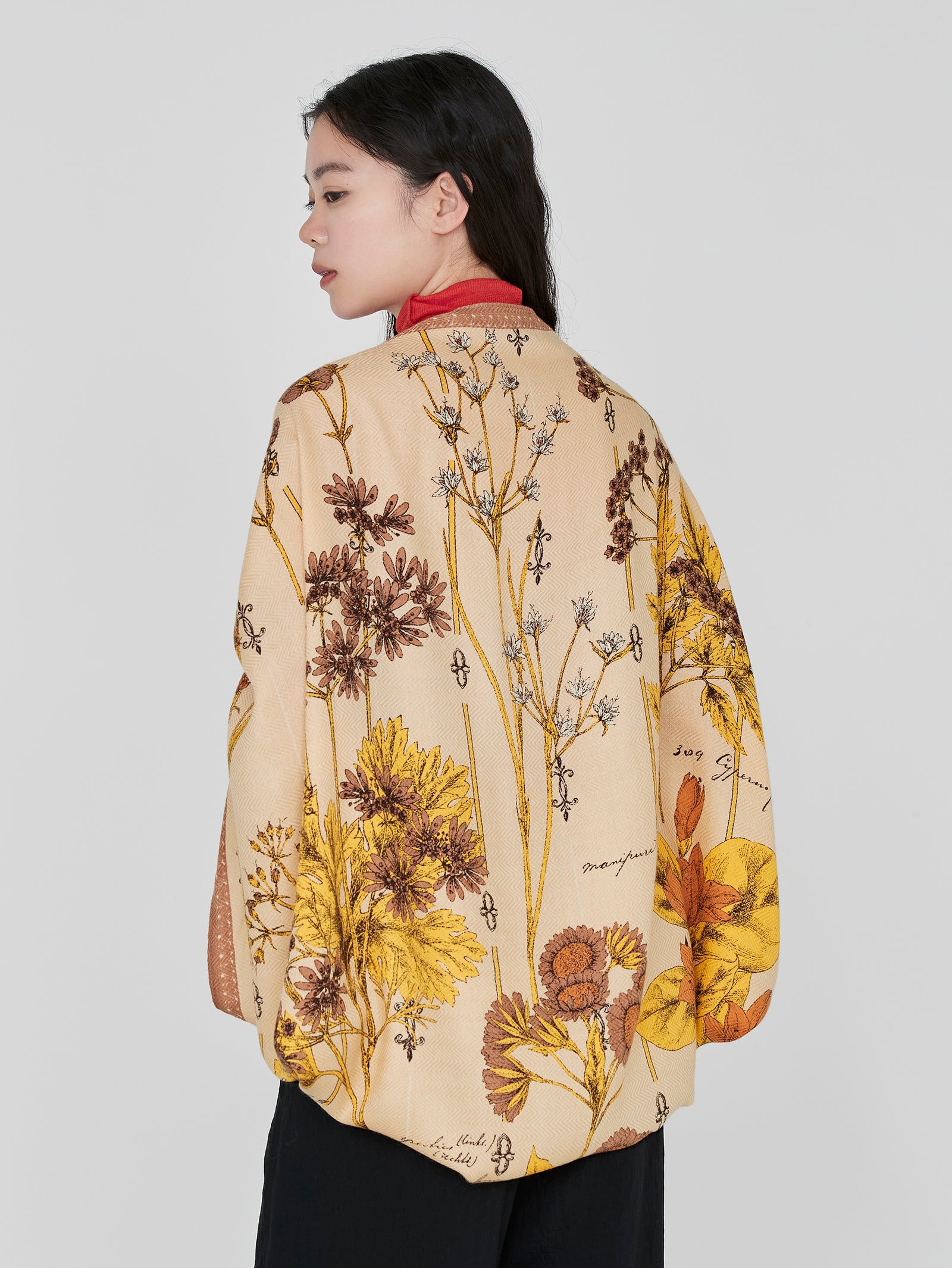 manipuri | ＜ウールシルクストールヘリンボーン織120＞ボタニカル