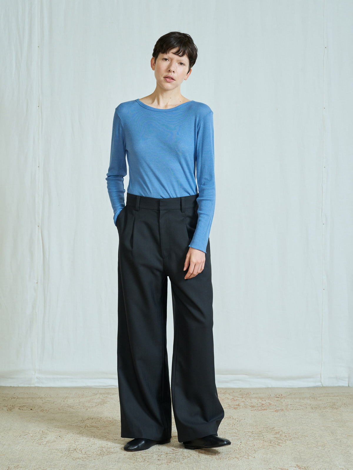 TICCA | ウールストライプワイドパンツ TBFA-332