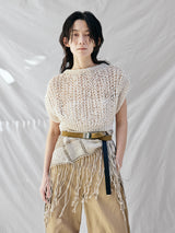 MAYDI | ENTRELAZADO Honeycomb net stitch ribbed neck and hem Top(For Women)