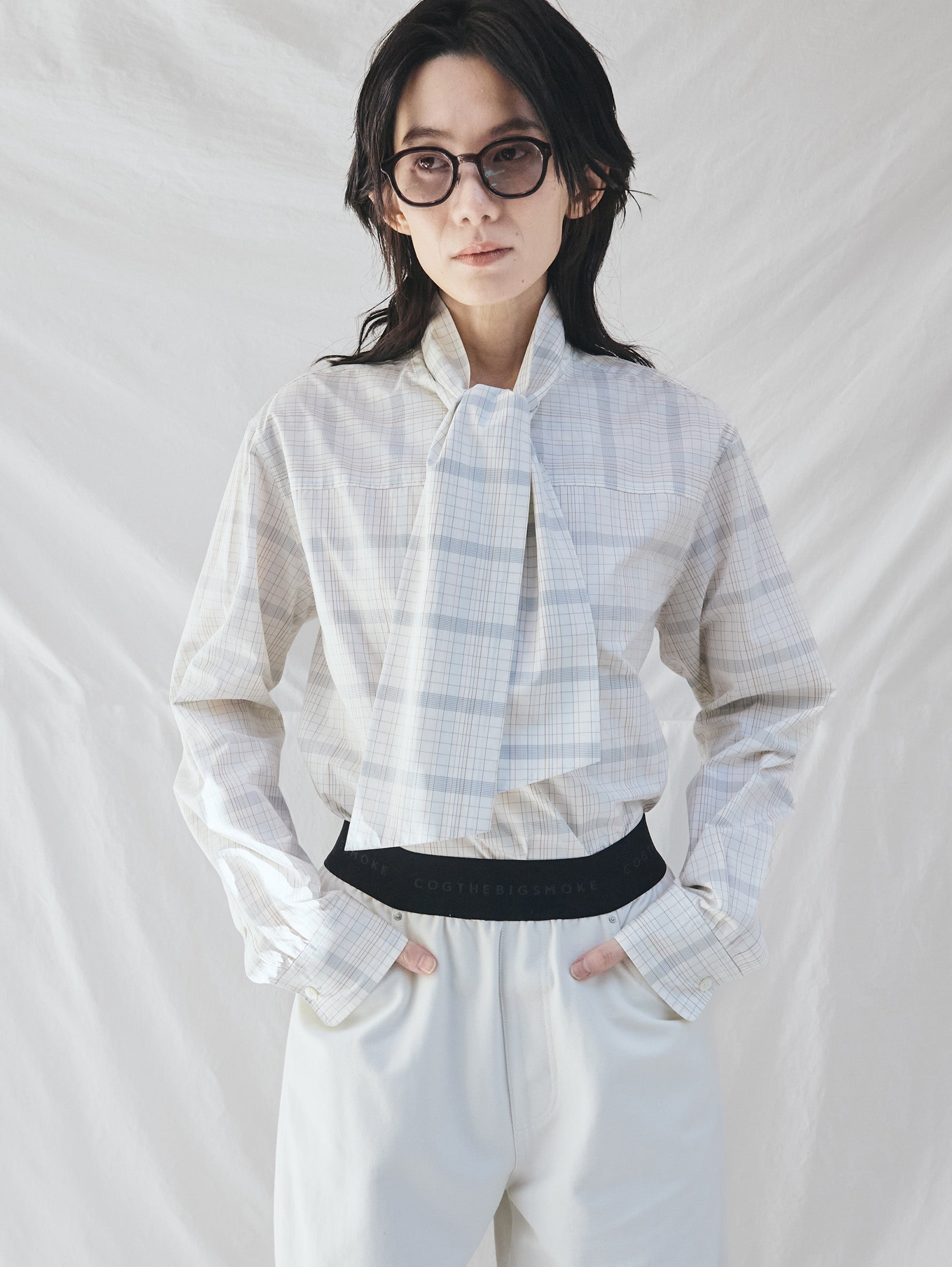 BOWTE | FINX COTTON GRID GRAPH CHECK BOW BLOUSE 261-01-0002