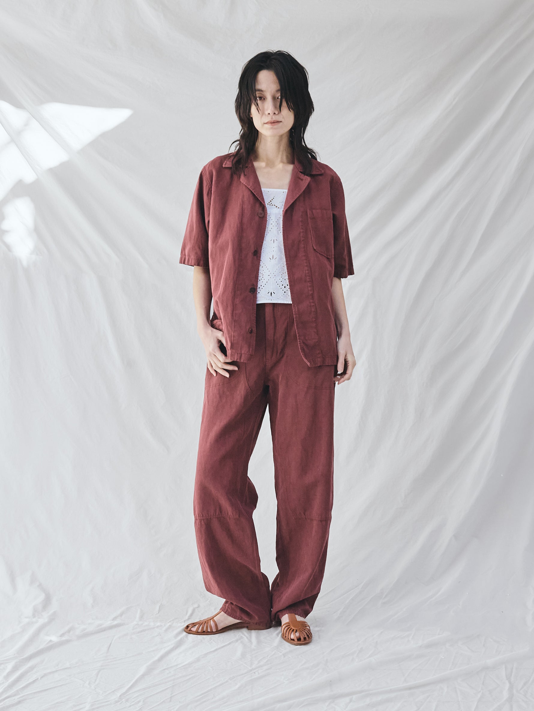 BOWTE | COTTON LINEN BOILE PIECE DYED OPEN COLLAR SHIRTS 261-01-0005