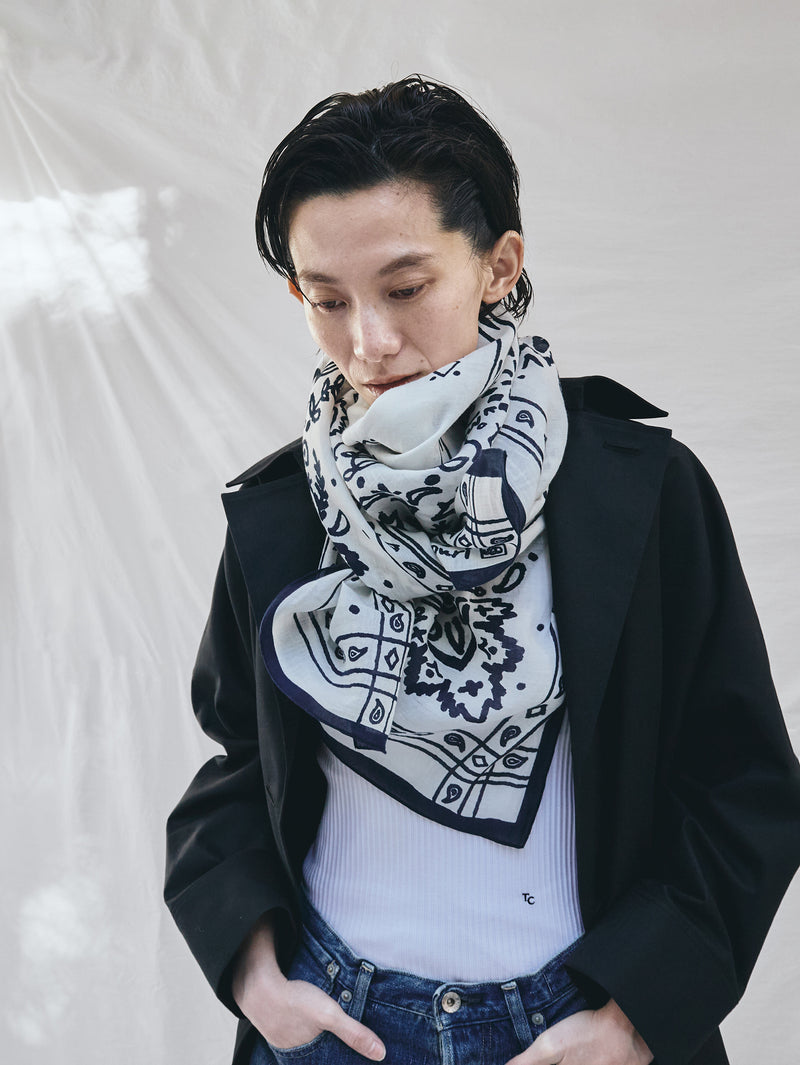manipuri | ＜別注 コットンシルクストール＞メドウバンダナ white