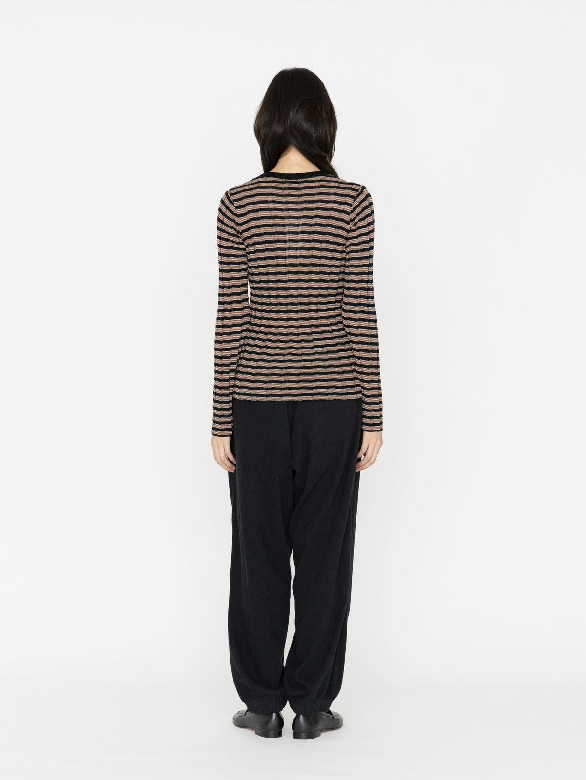 BATONER | SOLID WOOL WIDE RIB BORDER CREW NECK CARDIGAN BN-26FL-020