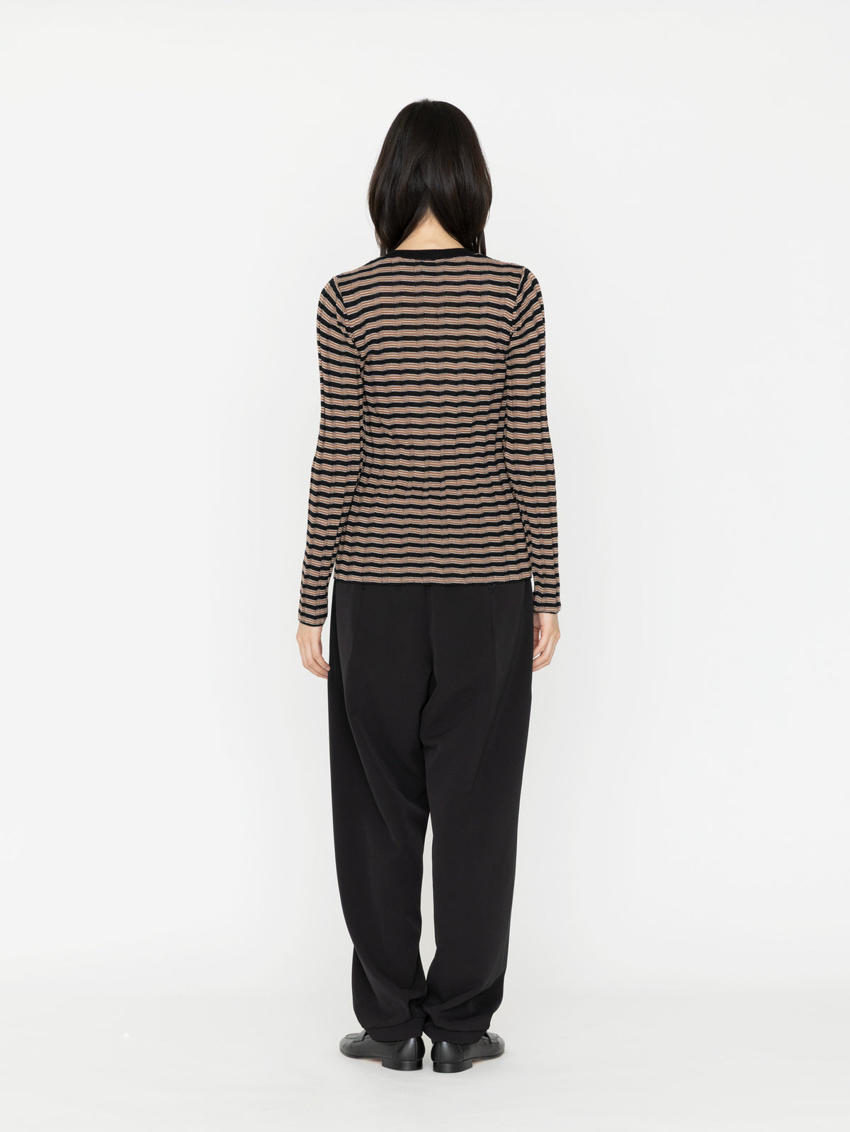 BATONER | SOLID WOOL WIDE RIB BORDERCREW NECK BN-26FL-019