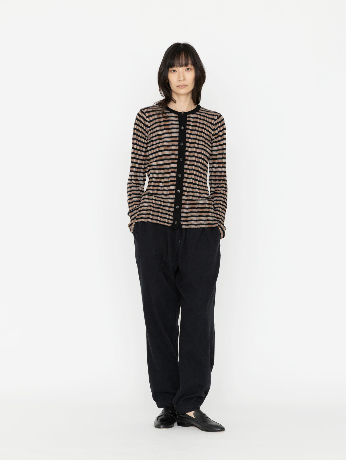 BATONER | SOLID WOOL WIDE RIB BORDER CREW NECK CARDIGAN BN-26FL-020