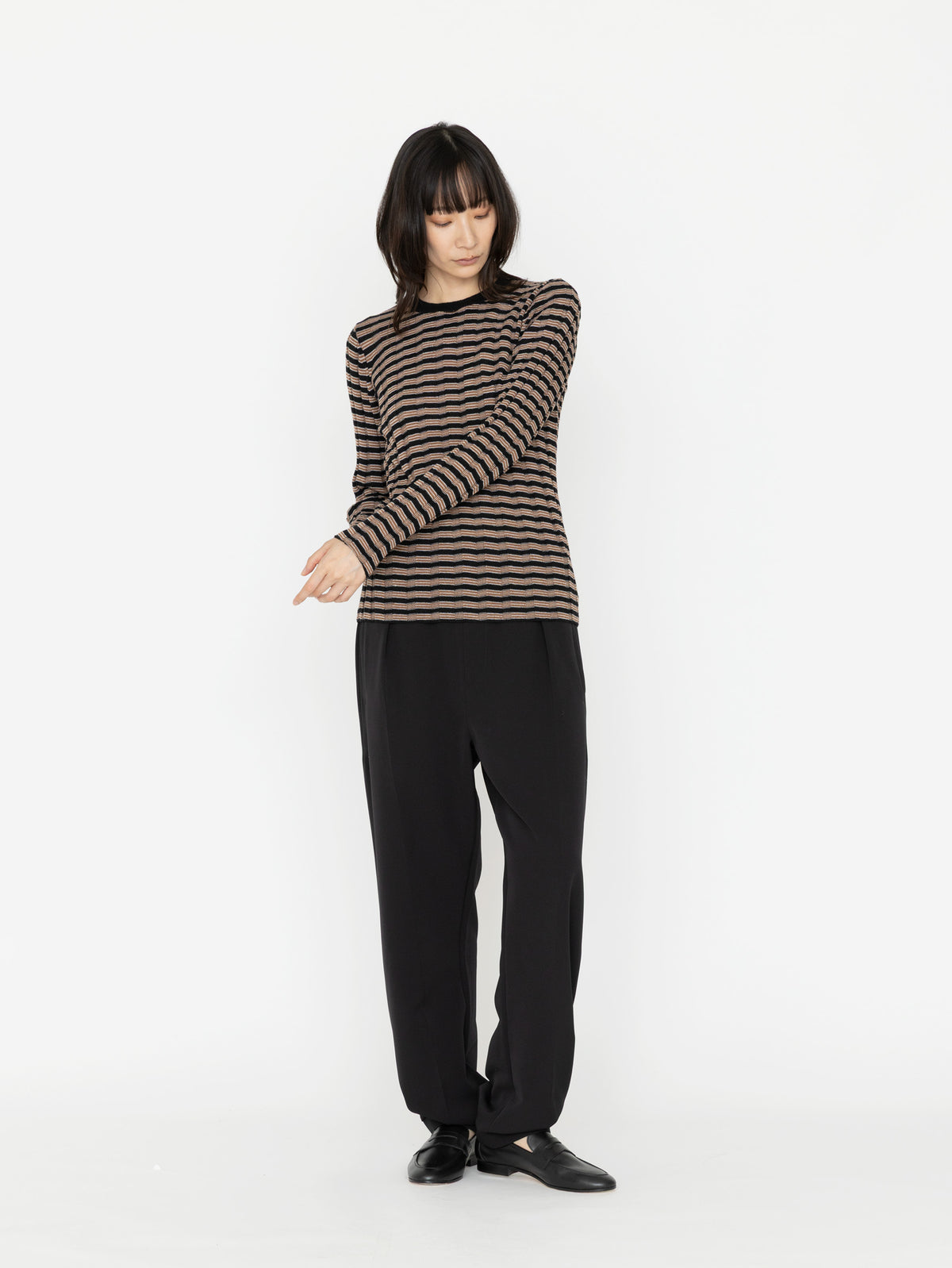BATONER | SOLID WOOL WIDE RIB BORDERCREW NECK BN-26FL-019